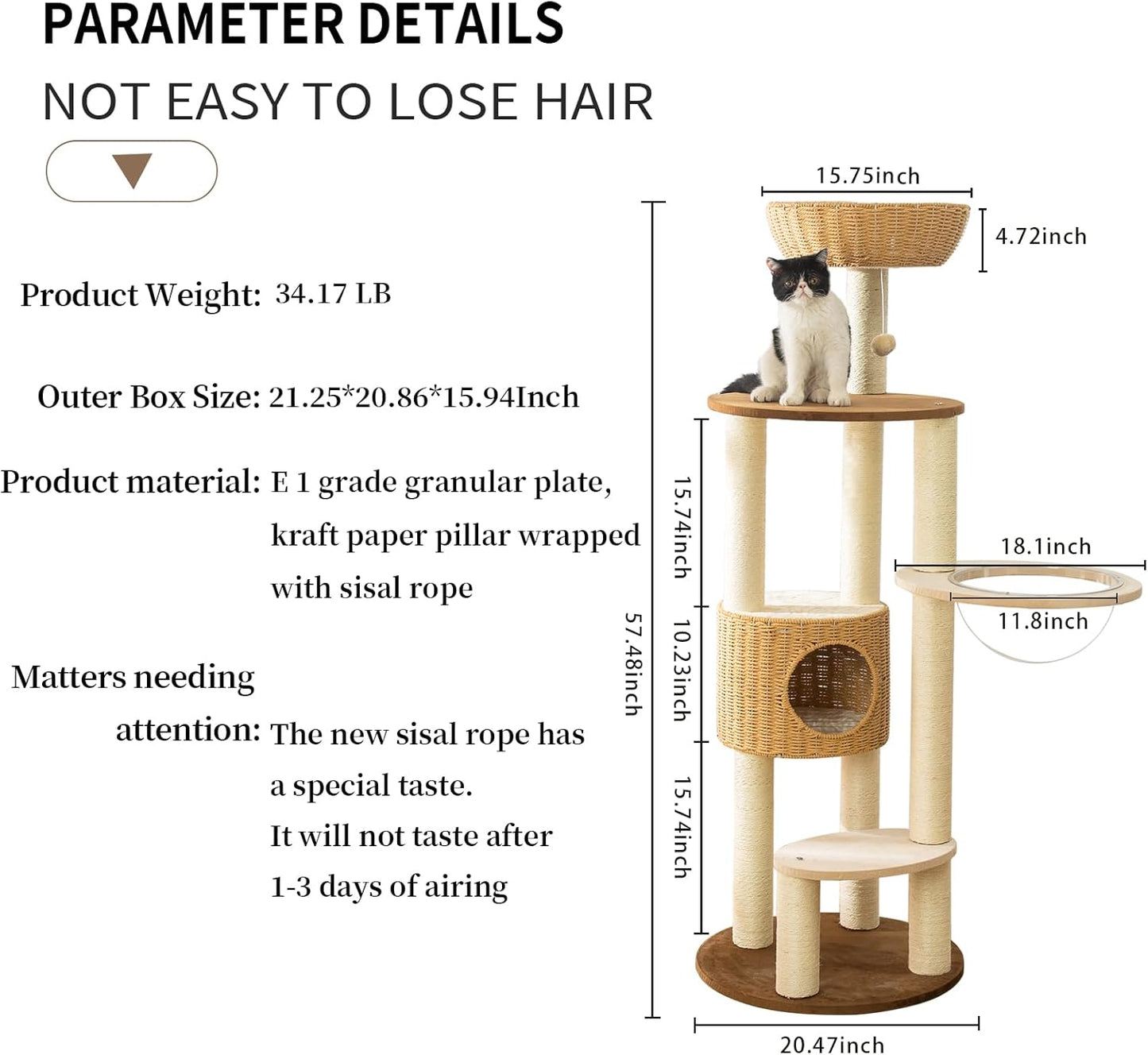 2025 Modern Cat Tree Tower for Large Cats, Advanced Space Module Cat's Nest, Hand Woven Multilevel Huge Paws Pals Tree, 7cm Natural Sisal Prop Wood, Scratching Cat Lover Gifts
