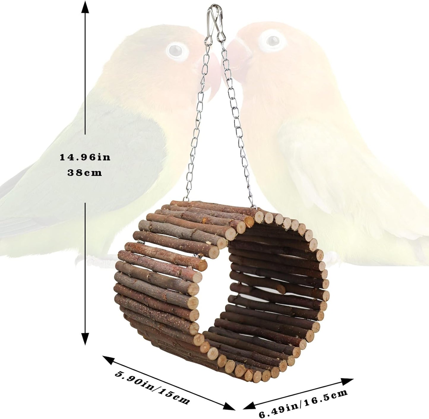 Bird Parrot Swing Toys, Hanging Bird Tree Caves, Natural Apple Wood Parrot Hammock, Bird Cage Accessories, Suitable for Little Bird Parakeets Cockatiels Lovebirds Hamster Rat (6.49" in Diameter)