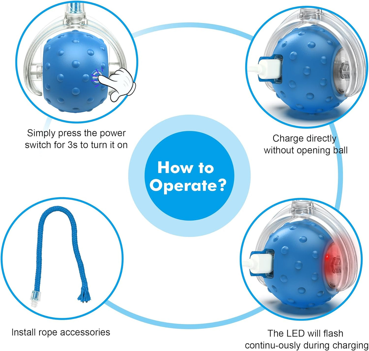 Cat Toys Ball for Indoor Cats - Interactive Automatic Cat Ball Toy | Fast Rolling & Motion Activated Chirping | Hide and Seek Mouse Catching Game | Stimulates Hunting Instinct (Blue)