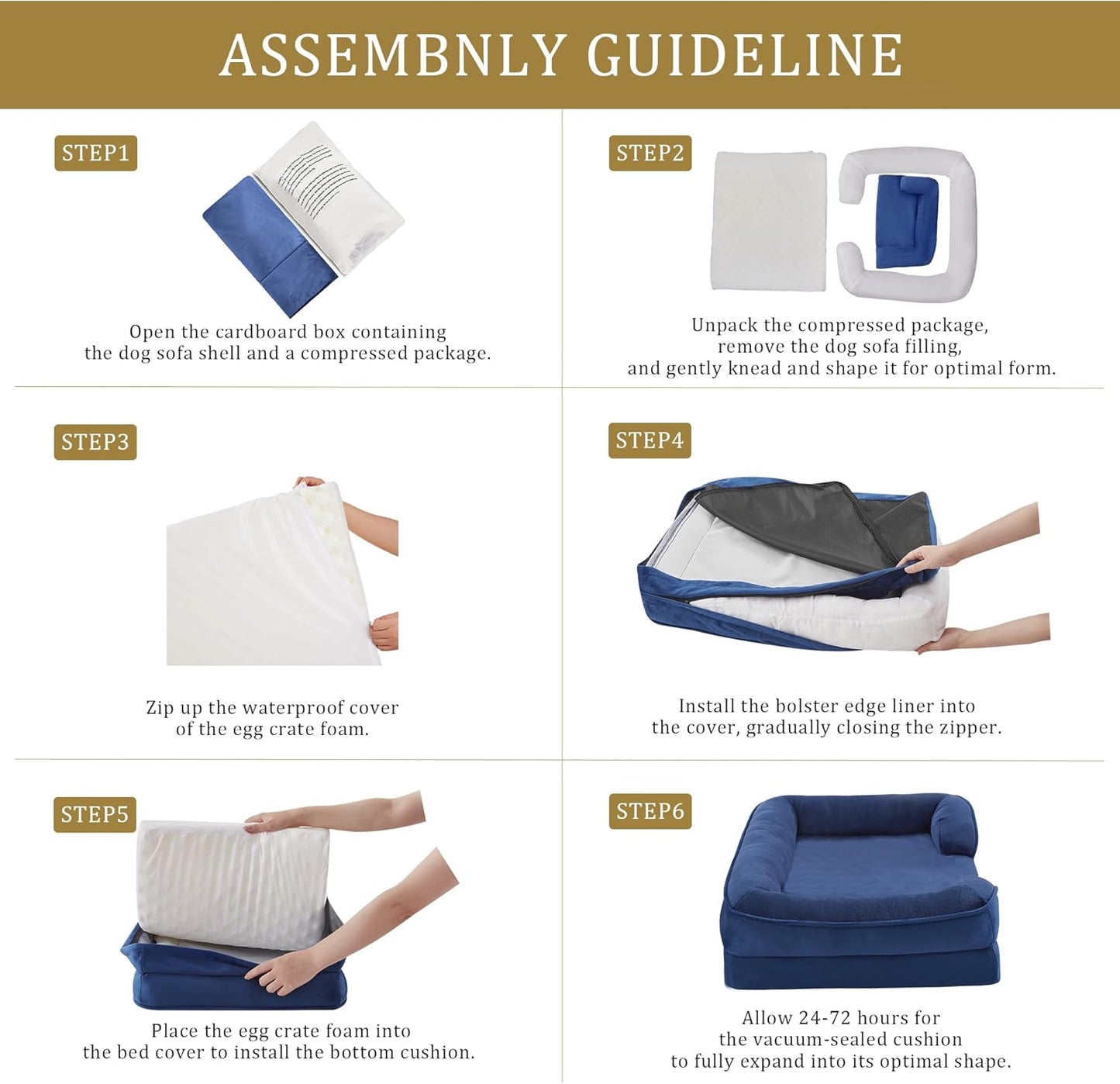 Bedfolks Orthopedic Dog Bed XXL, Waterproof Dog Sofa Bed for Giant Dogs, Egg Foam Pet Couch Bed with Removable Washable Cover and Nonslip Bottom, Navy Blue