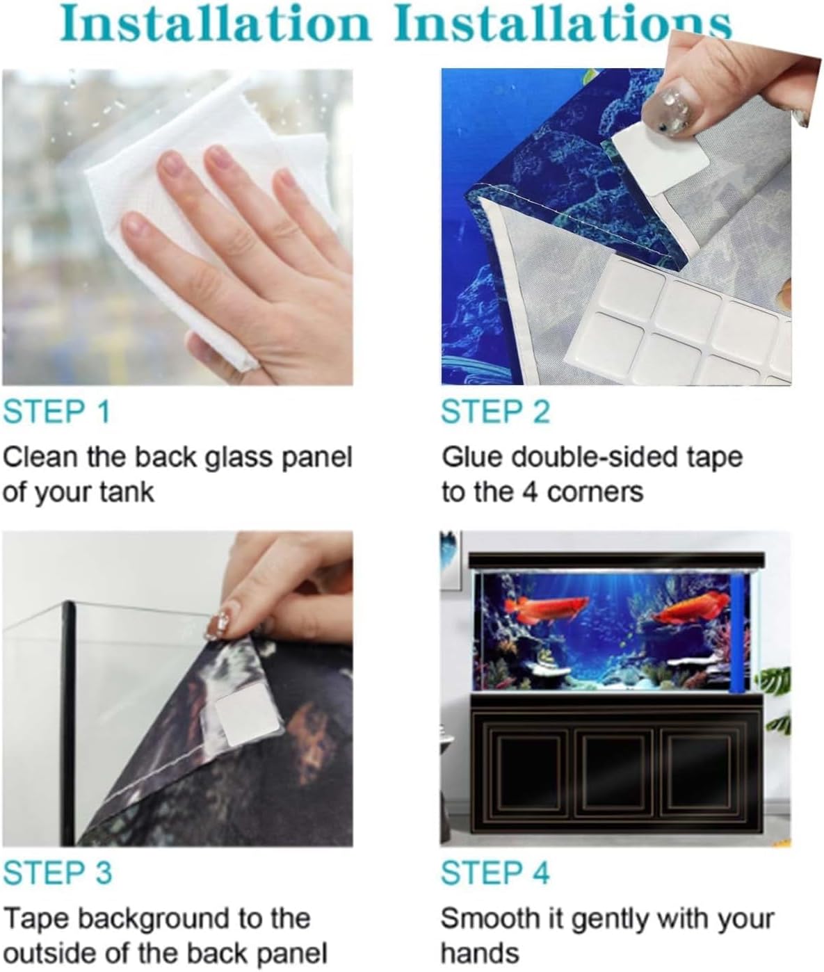 48X24IN Natural Undersea Aquarium Background, Undersea Beach Fish Tank Background, with 8 EVA Double-Sided Tape