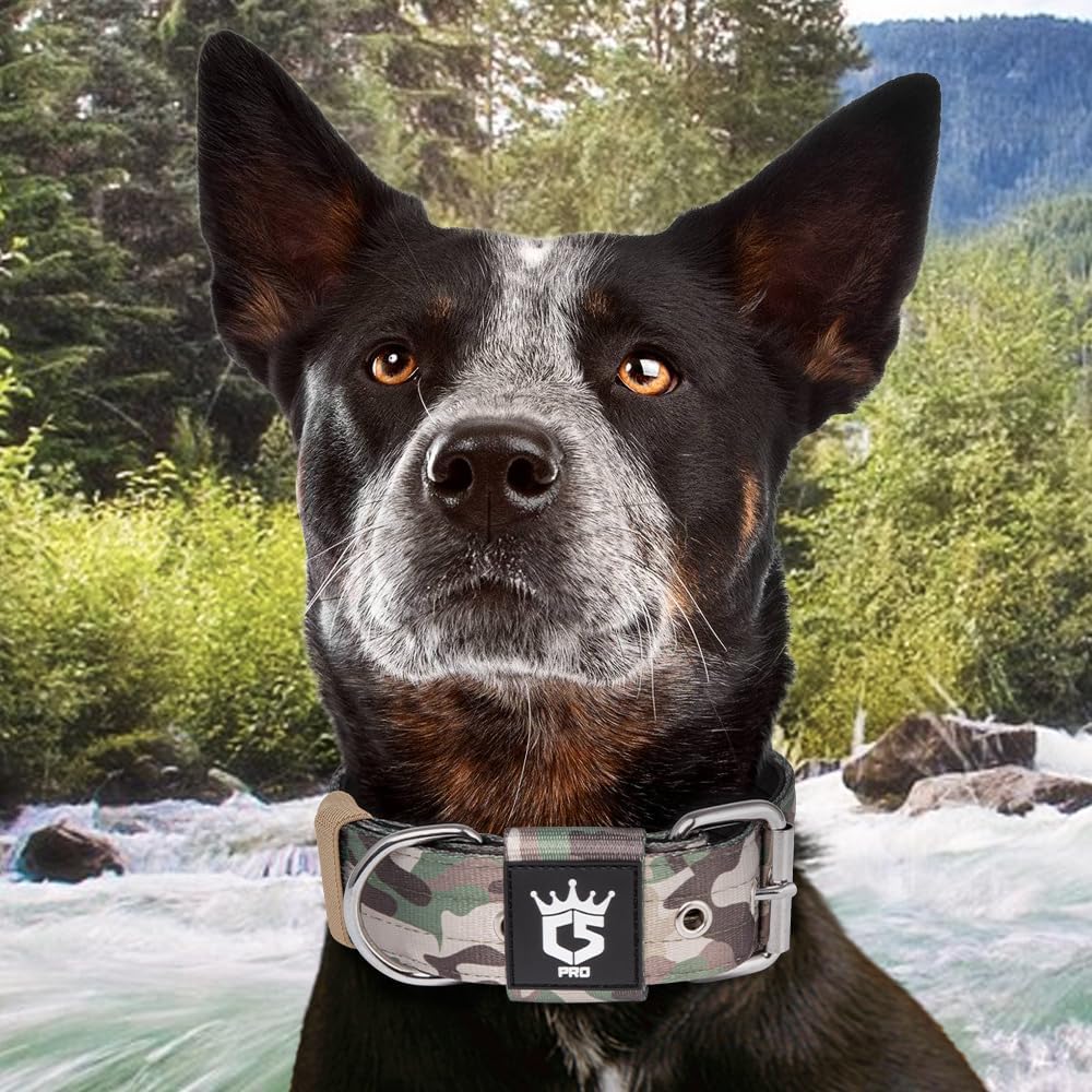 TSPRO Tactical Dog Collar 1.5 Inch Wide Thick Dog Collars with Heavy Duty Metal Buckle, Durable, Strong, Adjustable for Medium to Large Dogs (Military Green M)