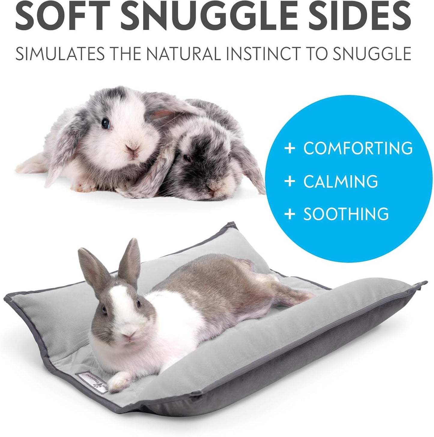 Paw Inspired Snuggle Bunny Bolster Bed for Rabbits, Cats, Dogs and Other Small Pets, Reversible Fleece Flop Bedding with Padded Sides (Gray/Light Gray)
