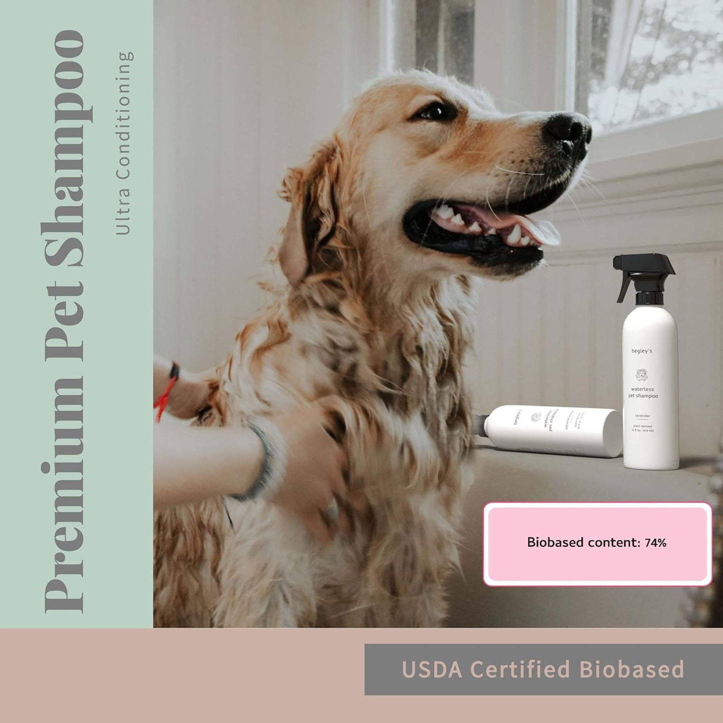 Begley’s No Rinse Waterless Pet Shampoo, Bathless Cleaning, Deodorizing, and Odor Removal for a Shiny, Fresh Smelling Coat - Effective for Dogs, Puppies, and Cats - Fresh Lavender Scent