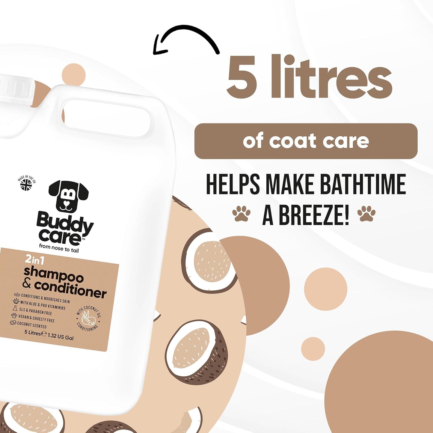 2in1 Dog Shampoo & Conditioner by Buddycare | Coconut Scented | with Aloe Vera and Pro Vitamin B5 (169.07oz)