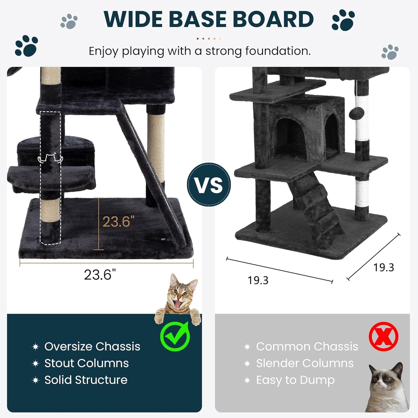 SHA CERLIN 65in Larger Cat Tree Tower Condo for Indoor Kitties/Multi-Level Furniture Activity Center with Wide Base/Cozy Plush Cat Perches/Baskets/Sisal Scratching Posts and Hammock/Dark Grey