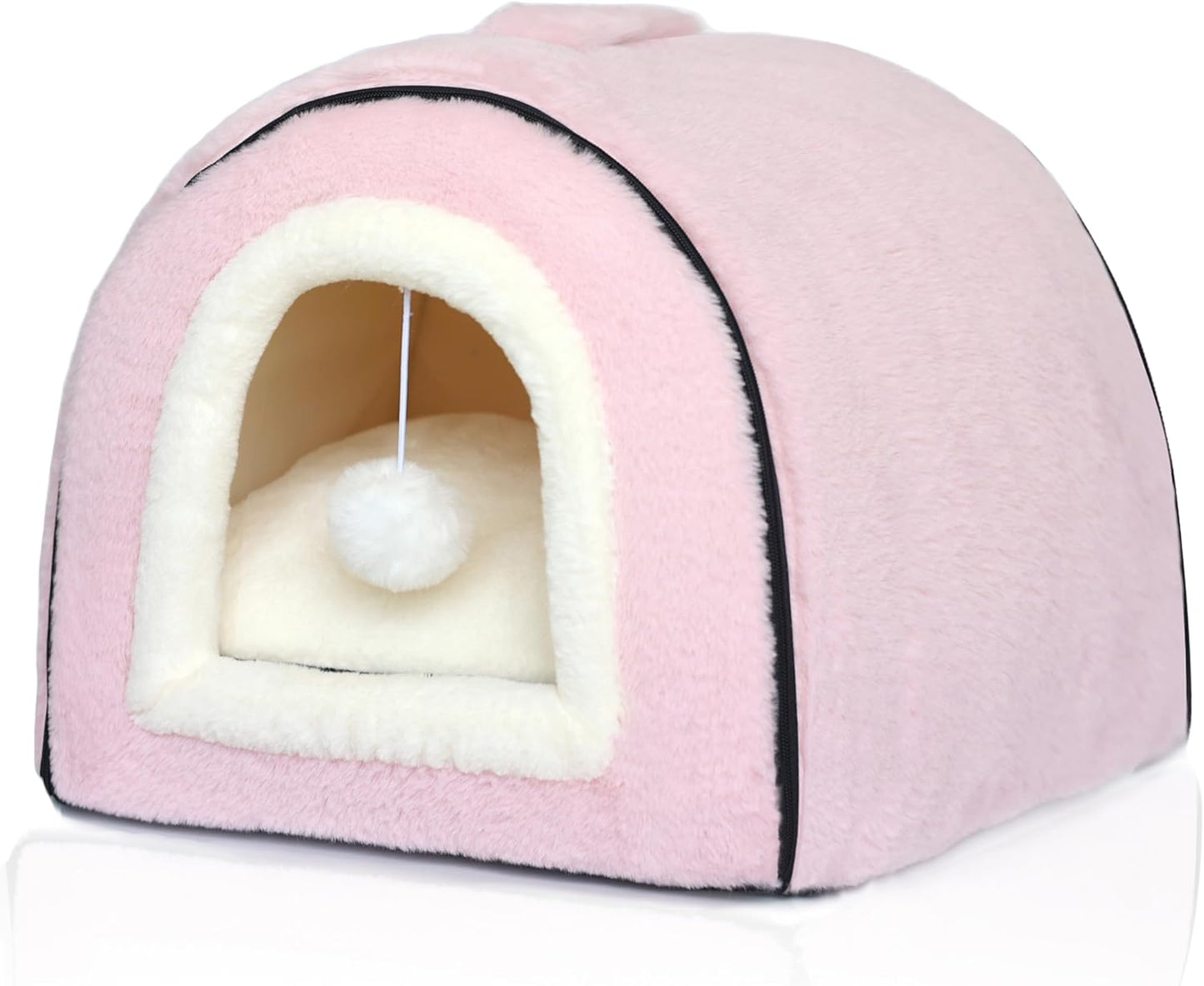 Cat Bed for Indoor Cats,Foldable cat cave,Anti-Slip & Water-Resistant Bottom,cat Houses for Indoor Cats or Small Dogs, Kitten Tent, Rabbit Bed (Pink, L:(17.5"×16.9"×15.9"))
