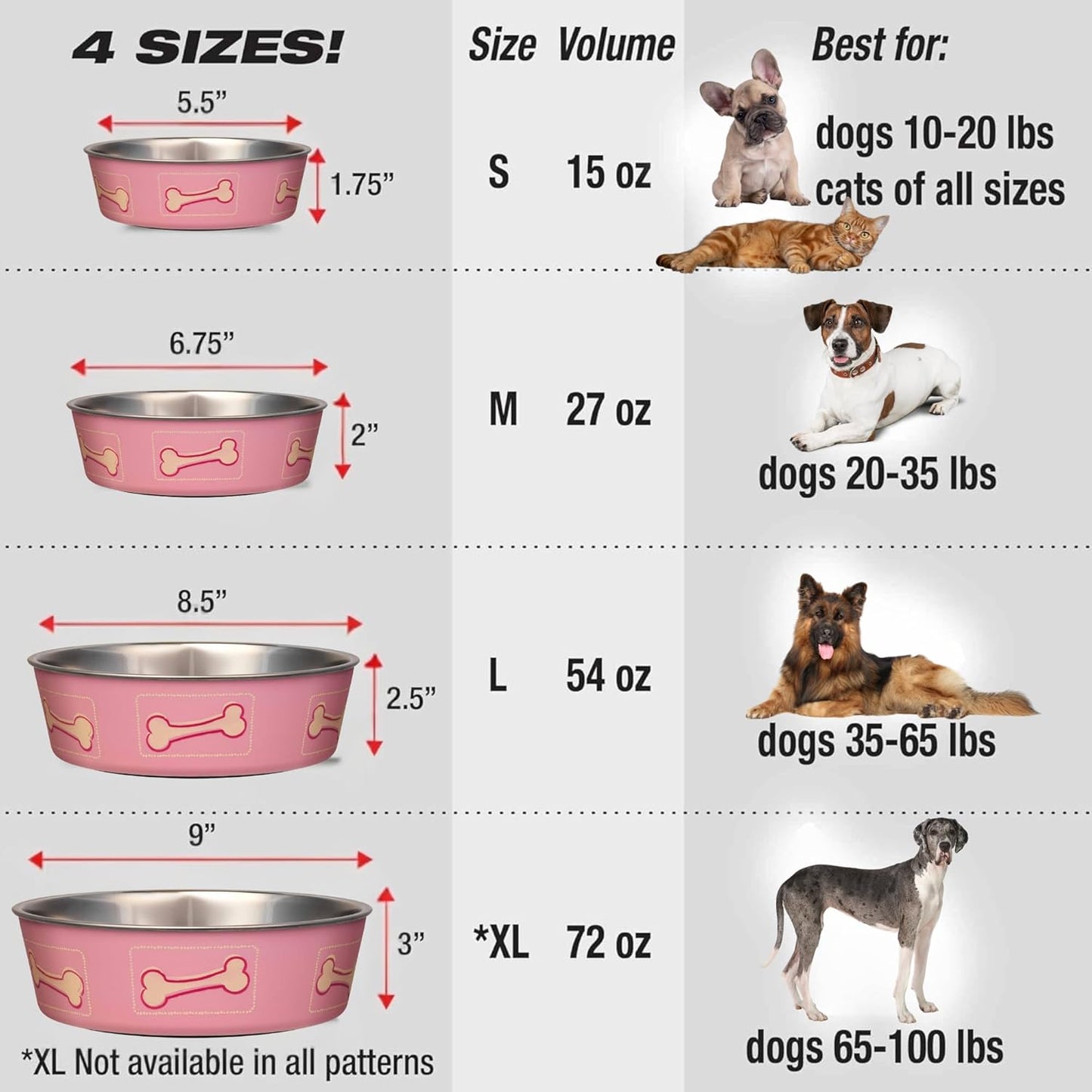 Loving Pets Bella Dog Bowls- Stainless Steel Dog & Cat Bowls - Spill Proof Dog Food Bowl, Cat Bowl, Puppy Essentials & Pet Supplies Great for Home & Travel (Large 35-65 lbs, Coastal Pink)