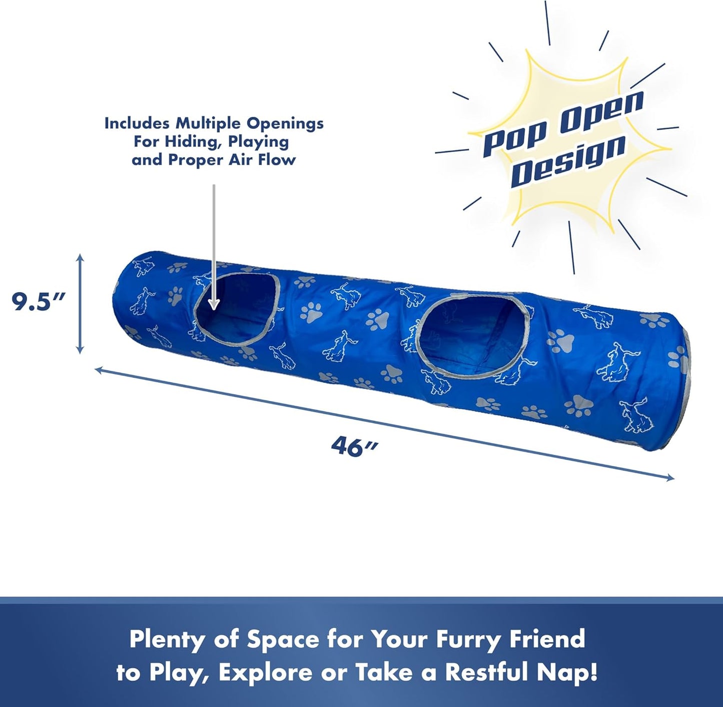 NFL Detroit Lions Cat Tunnel Tube Toy with Plush Football Catnip and Feathers Collapsible Tunnel for Cats to Play, Peek and Hide, Sporty & Fun Cat Tunnel Toy with Team Logo All-Over Design!
