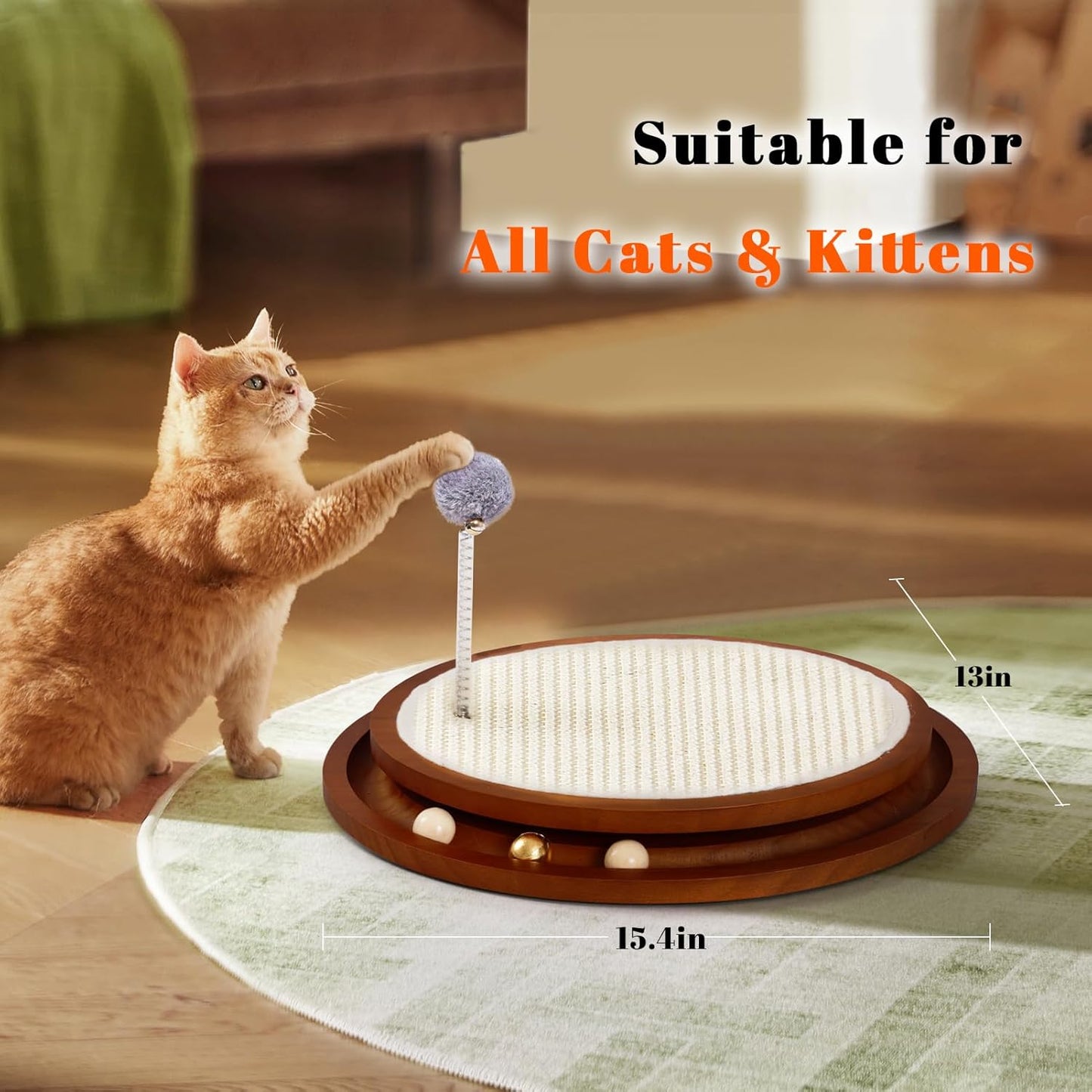 Cat Scratcher, Cat Natural Sisal Scratching Pad, Kitten Interactive Toy with Ball Track Spring Ball for Chasing Hunting Mental Physical Exercise Puzzle