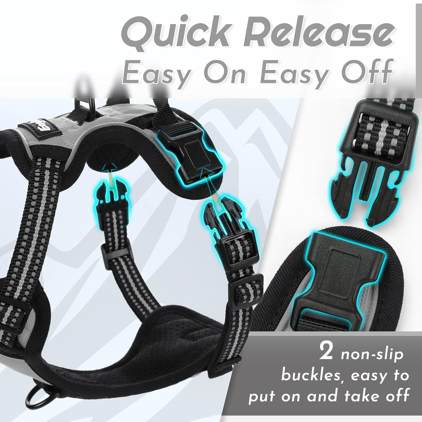 Eagloo Small Dog Harness No Pull, Service Vest with Reflective Strips and Control Handle, Adjustable and Comfortable for Walking, No Choke Pet Harness with 2 Metal Rings, Grey, XS