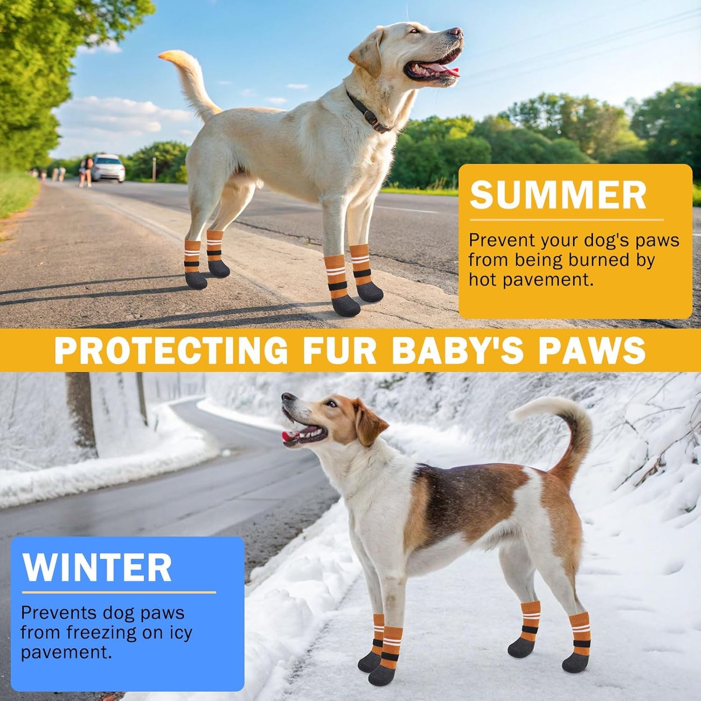 SCENEREAL Anti Slip Dog Boots & Paw Protectors for Hardwood Floor, Extended Dog Socks to Prevent Licking Paws, Waterproof Pet Snow Rain Shoe for Winter Small Puppy Senior Dogs, Khaki S