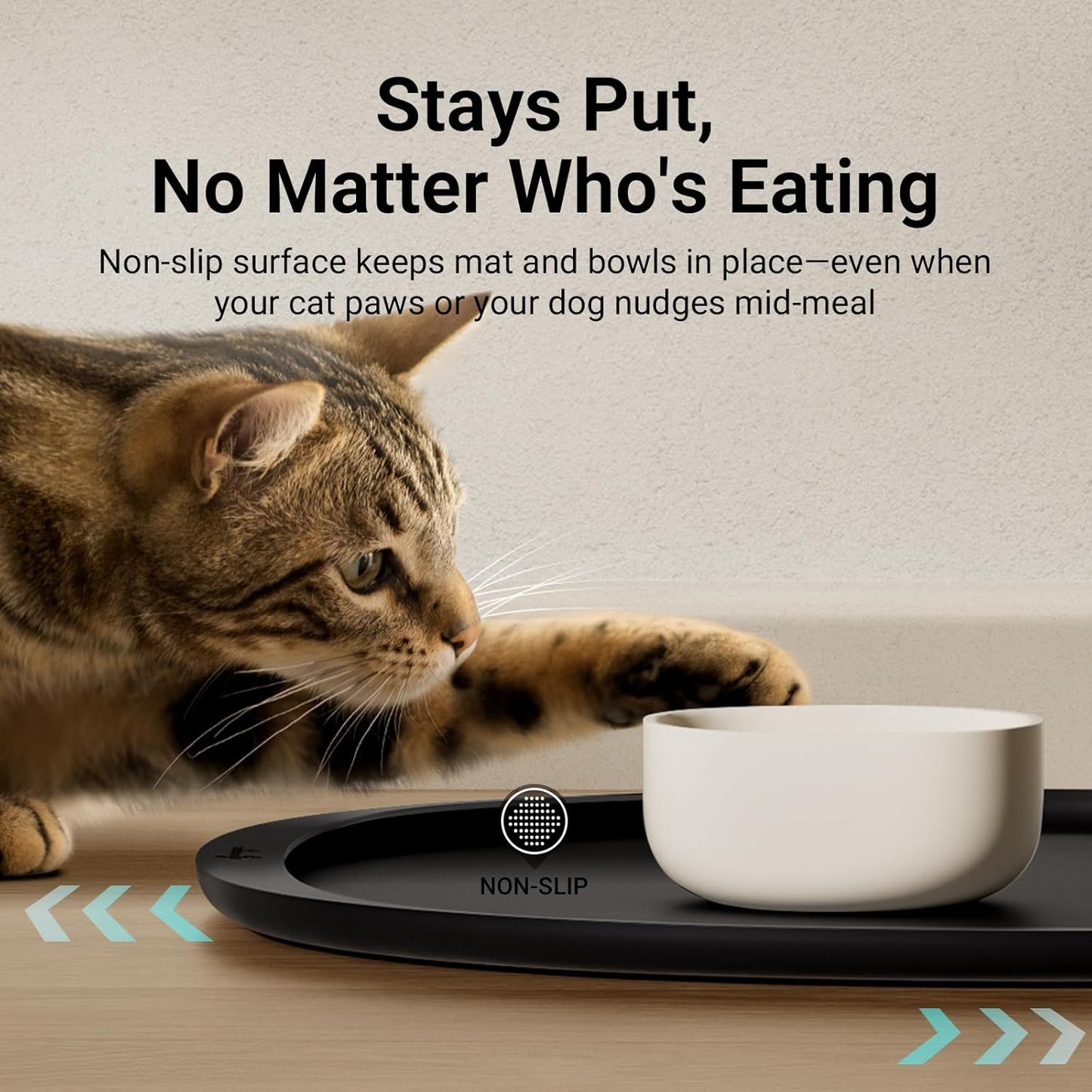 DownyPaws Dog Food Mats for Floors Waterproof, BPA Free Silcone Dog Bowl Mat, Non-Slip Pet Feeding Mat with High Raised Edge, Cat Placemat for Messy Drinkers, 18"×12.5", Black