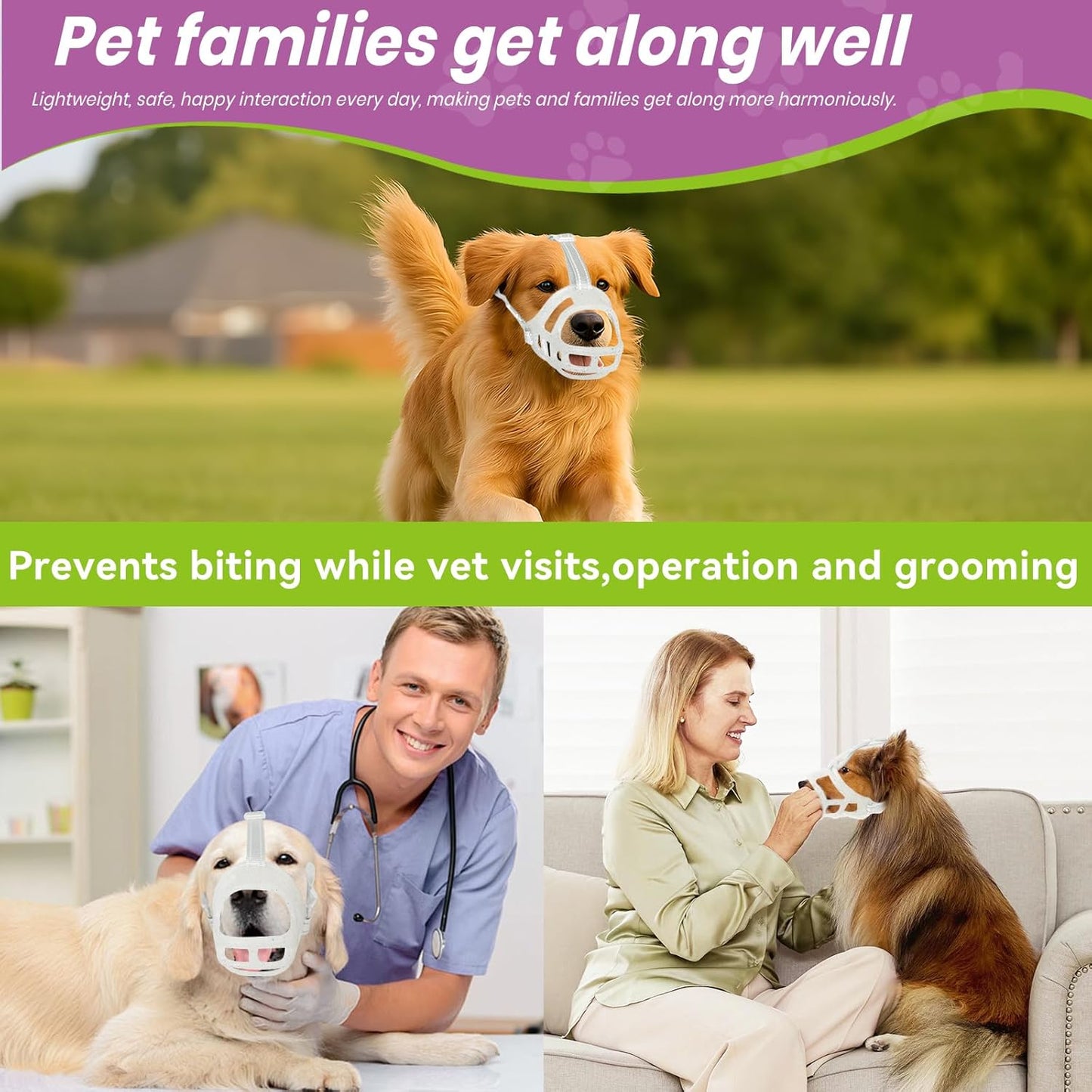 Glow-in-The-Dark Dog Muzzle, Basket Muzzle for Small Medium Large Dogs,Anti-Biting Chewing, Lightweight Cage Design,Allows Drinking & Panting,for Grooming & Training (Transparent Size M)