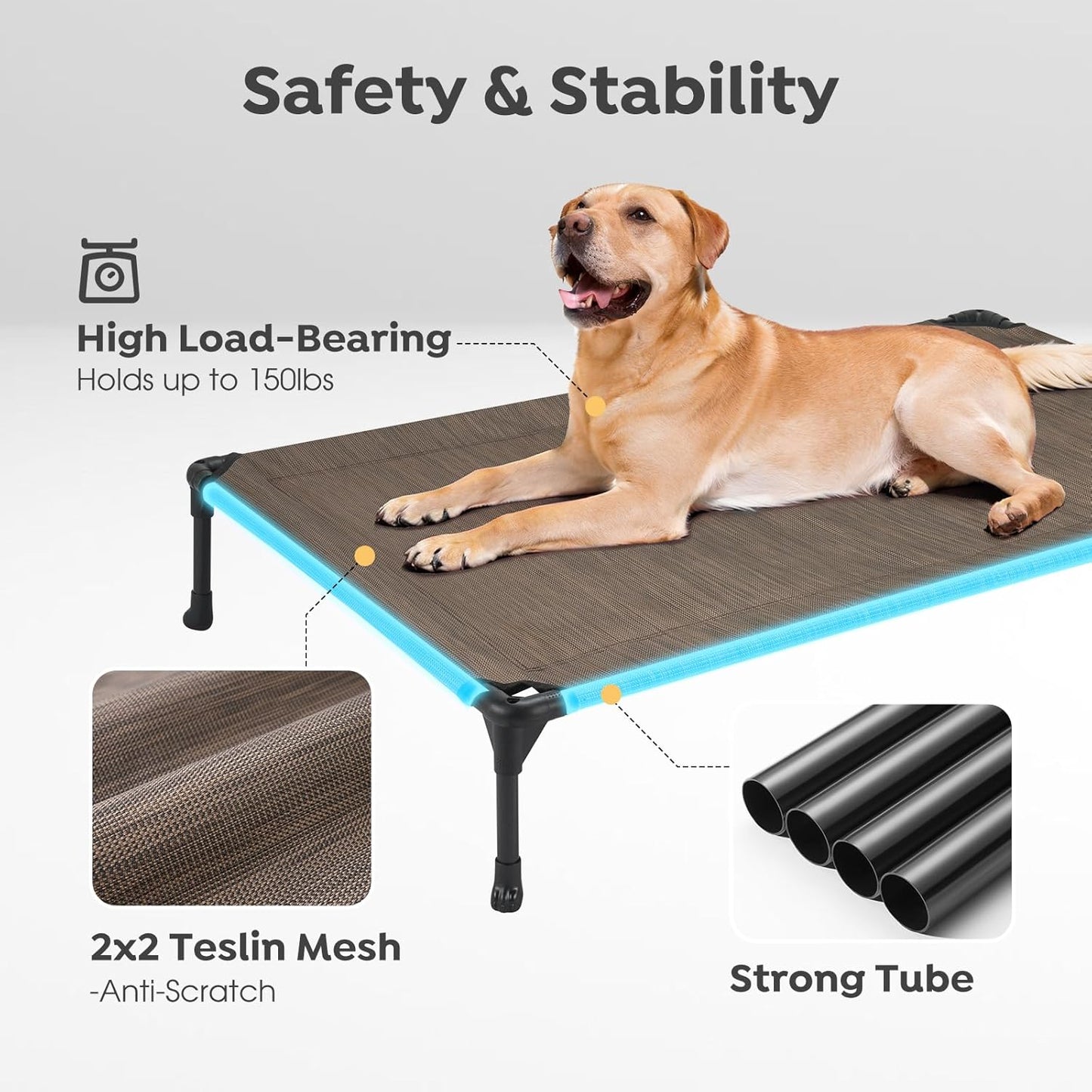 Veehoo 2 Pack Raised Dog Bed, Cooling Elevated Portable Cot with Washable & Breathable Mesh, No-Slip Feet, Durable for Large Dogs, 42" x 30", Brown