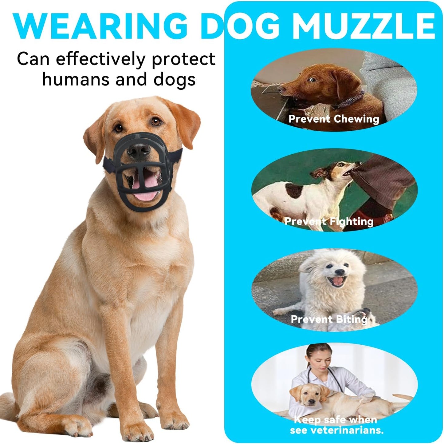 Basket Muzzle Allows Panting Drinking - Anti Biting Chewing, Sturdy Lightweight, Suitable for Grooming Trimming Training, Black, Size 2