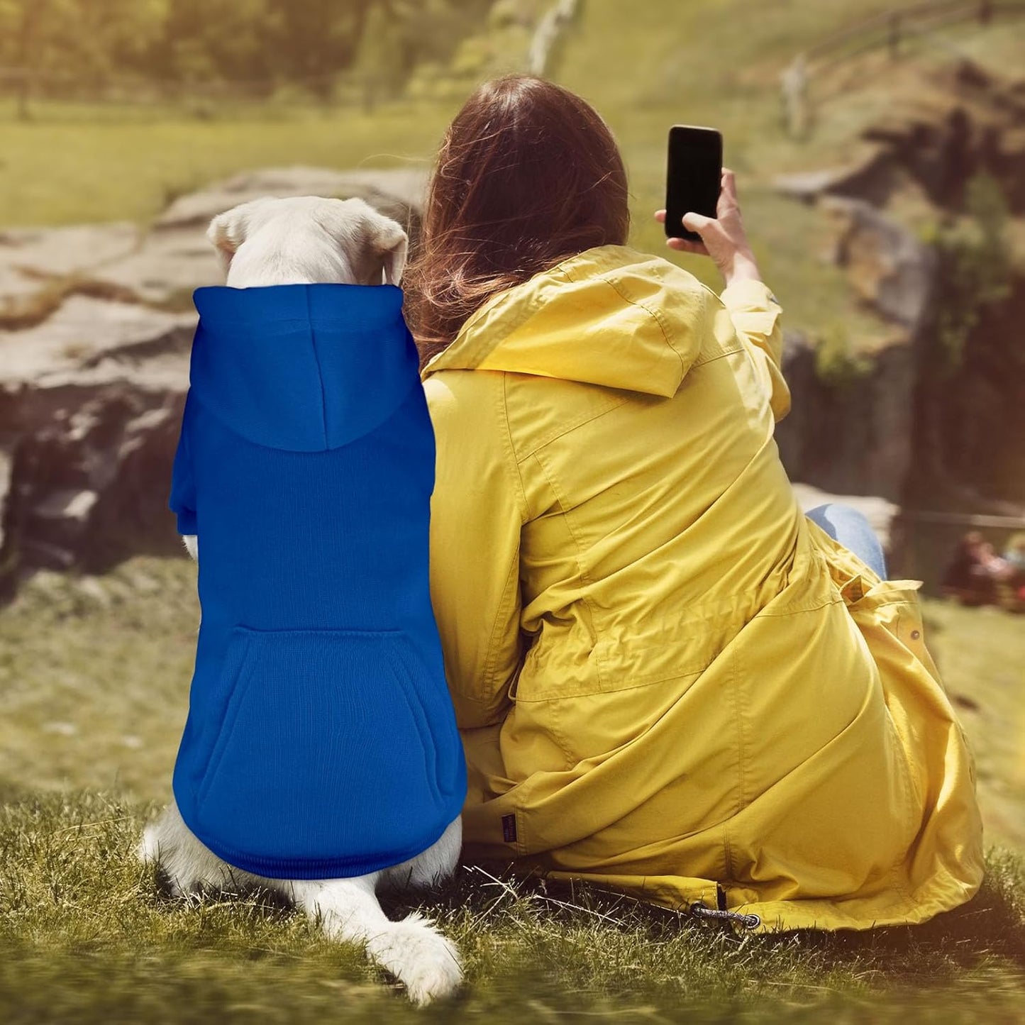 Dog Sweaters for Large Dogs Pet Sweater Solid Soft Brushed Fleece Dog Hoodie Clothes Pet Hoodie Sweatshirt with Pocket(Blue-L)