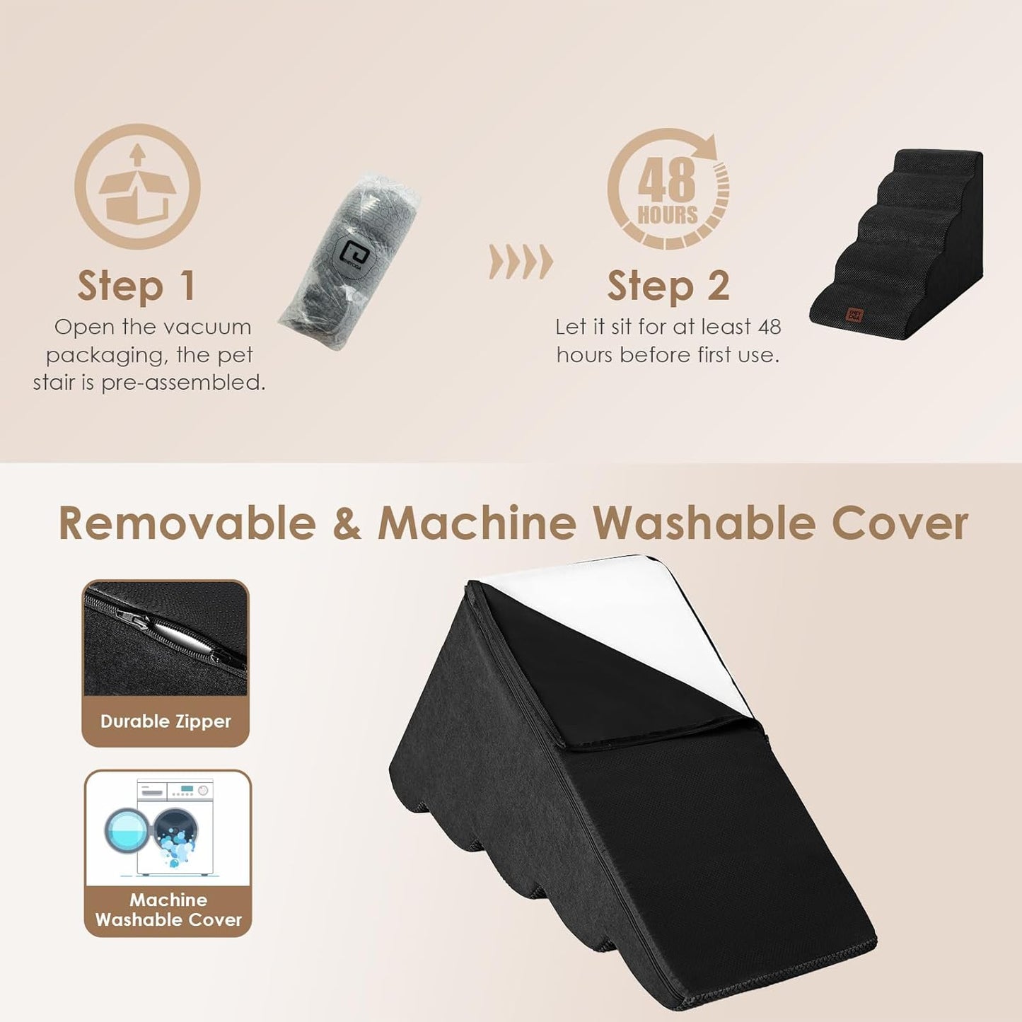 EHEYCIGA Curved Dog Stairs Ramp for High Beds 22.6" H, 5-Step Dog Steps for Small Dogs and Cats, Pet Stairs for High Bed Climbing, Non-Slip Balanced Pet Step Indoor, Black