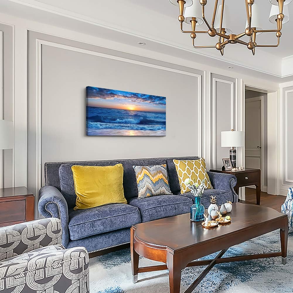 Canvas wall art for living room Blue Ocean Sea sun landscape painting bathroom Wall Decor Ready to Hang for Home Decorations office family bedroom kitchen Works canvas Prints pictures 30" x 60"inch