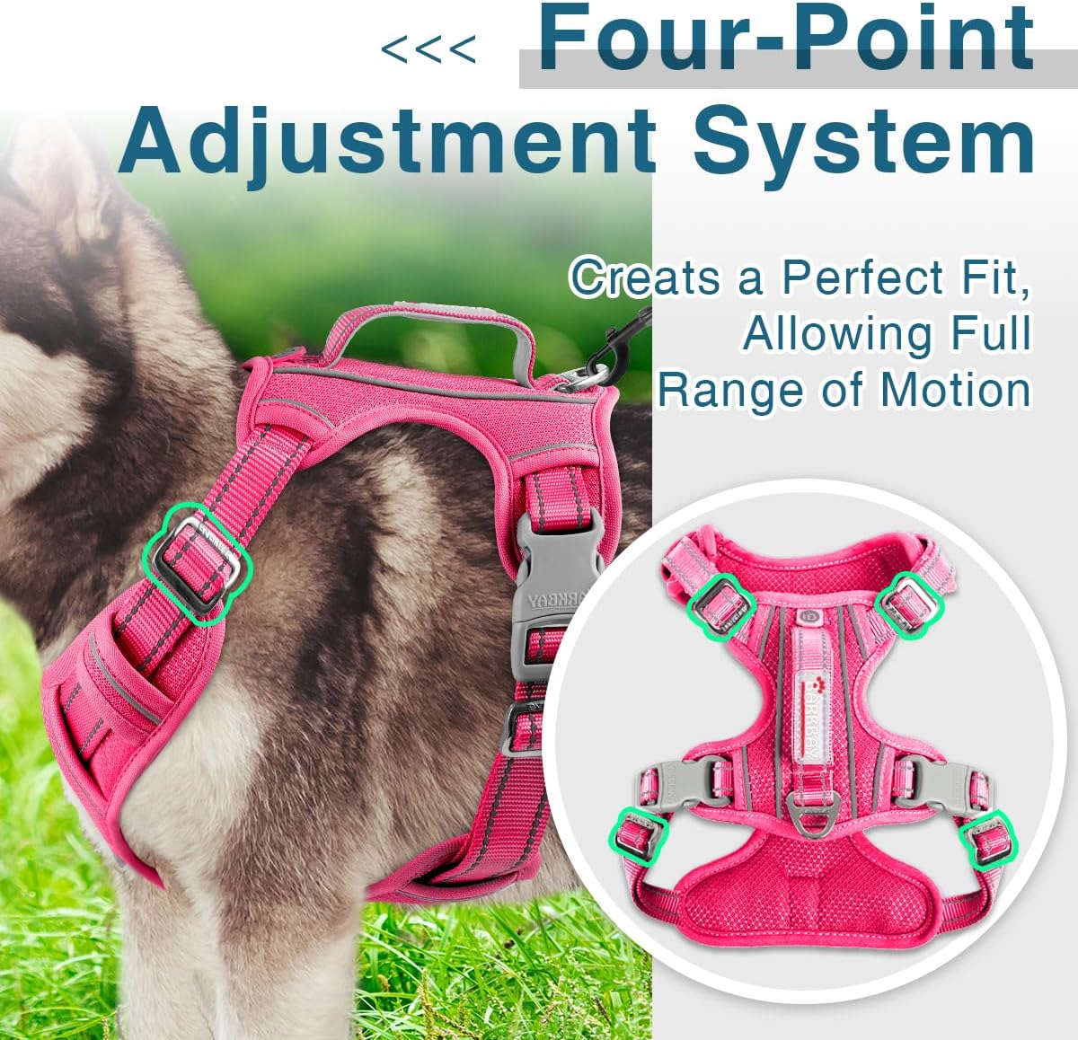 BARKBAY Dog Harness No Pull with ID Tag Pocket - Heavy Duty, Reflective, Easy Control for Large Dogs(Pink,L)