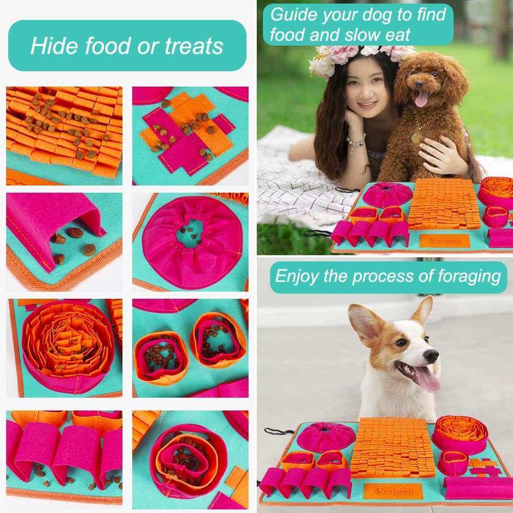 Vivifying Snuffle Mat for Dogs, Interactive Dog Enrichment Toys for Small Dogs and Cats Slow Eating and Keep Busy, Sniff Mat for Boredom and Mental Stimulation