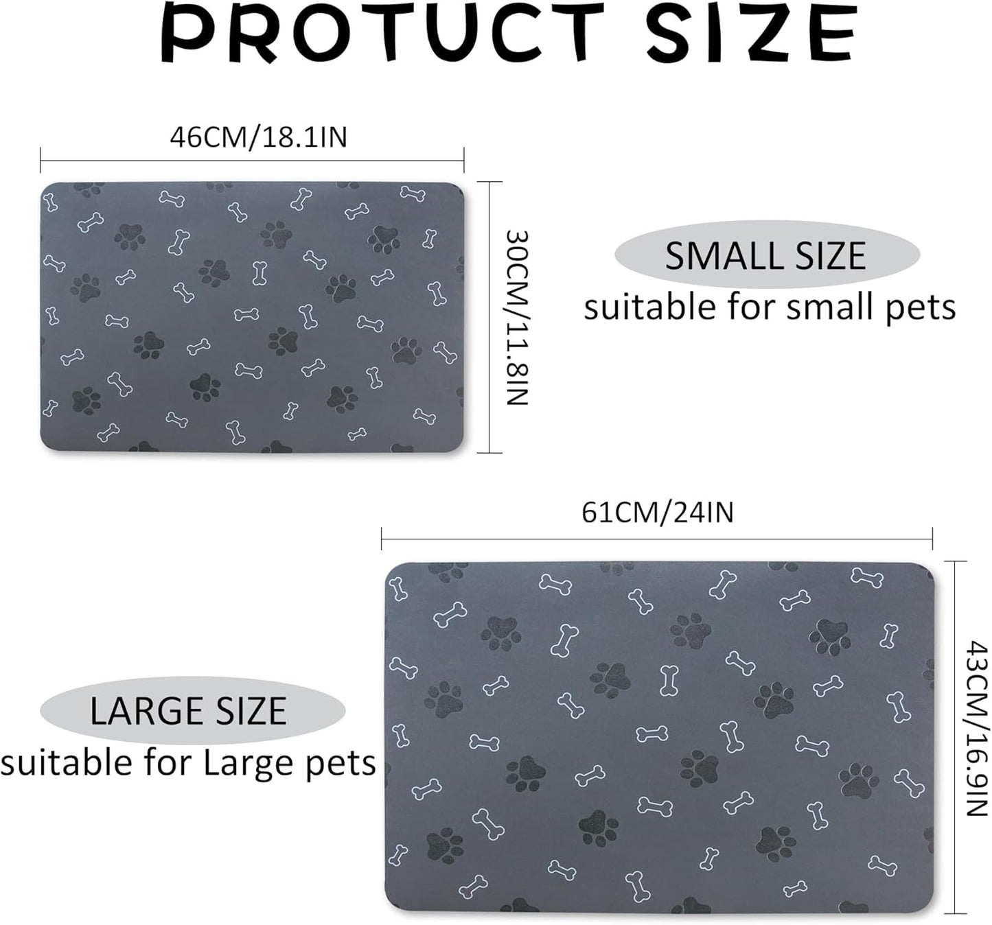 Pet Cat Dog Food Mat Non Slip Mat for Dog Water Bowl Mat Quick Dry Absorbent Cat Feeding Mat, 24 * 16.9 in, Brown