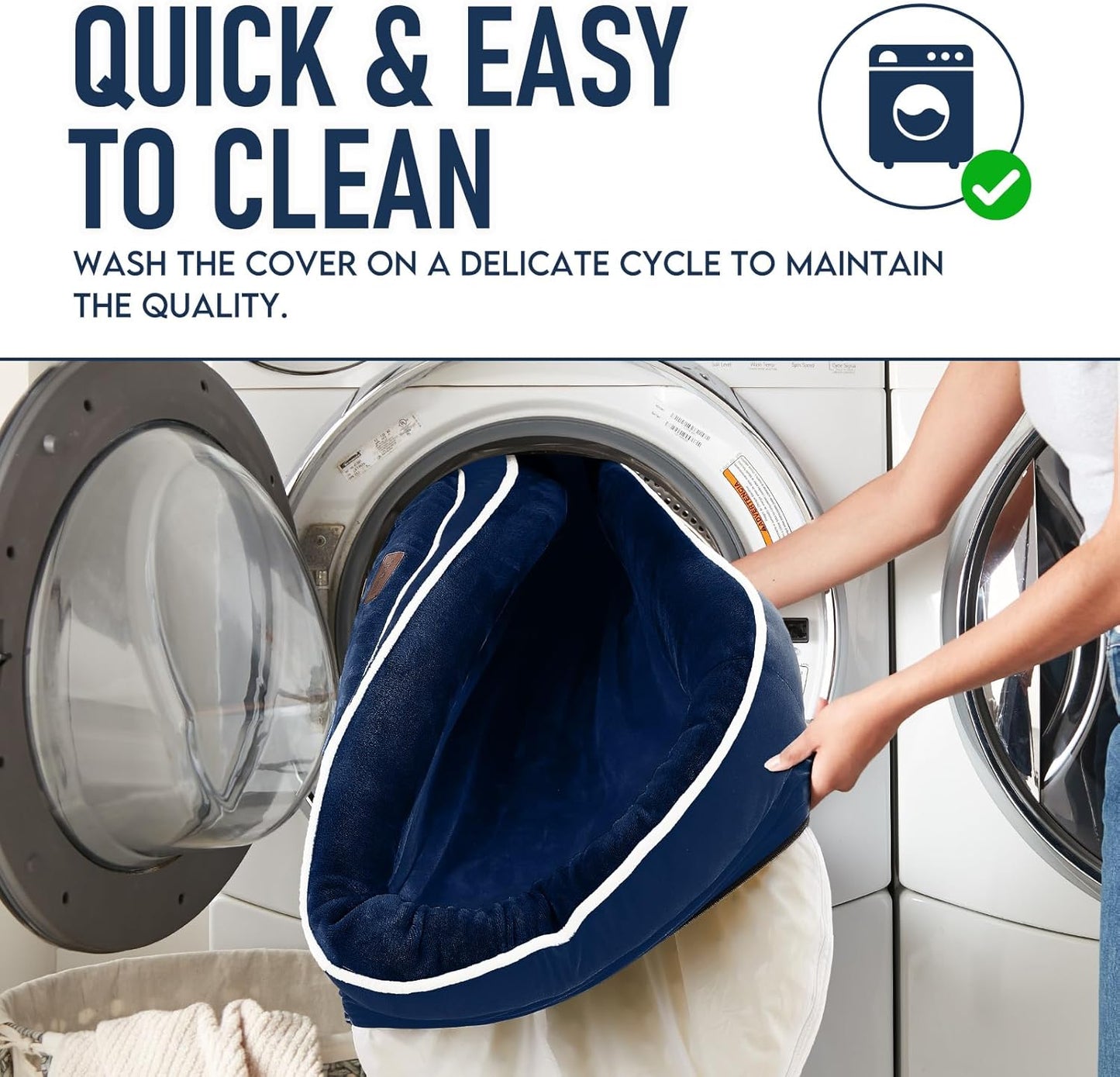 OhGeni Orthopedic Dog Couch Pet Sofa Large Sized Cat Beds with Comfort Foam Support, Soft Comfortable Fabric, Machine Washable Waterproof Removable Cover, 35-Inch (Dark Blue)