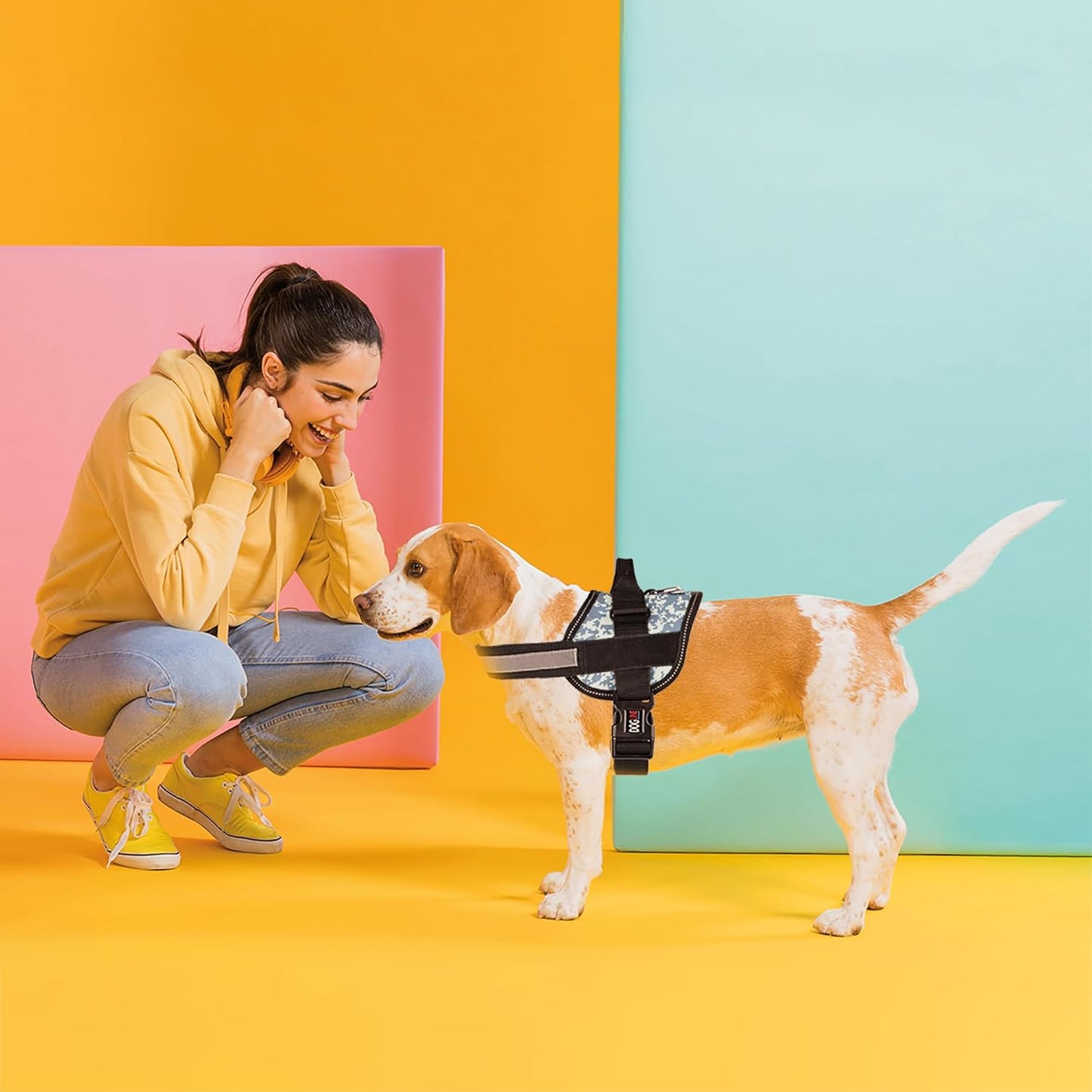 Dogline Dog Harness, Reflective No-Pull Adjustable Vest with Handle for Walking, Training, Breathable, No - Choke Harness for Small, Medium or Large Dogs Room for Patches Girth 27 to 34 in Urban Camo