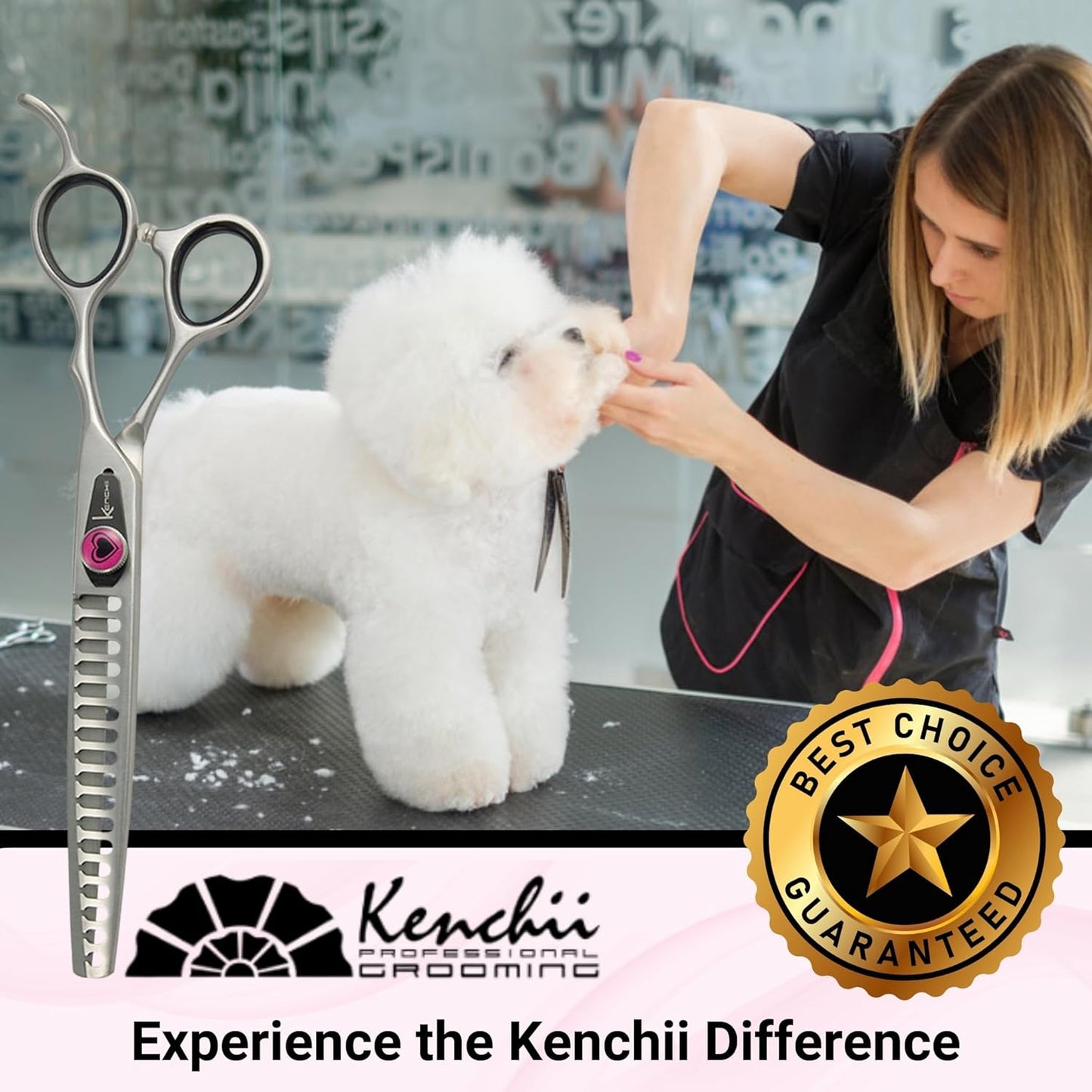 Kenchii Love Dog Grooming Scissors, 17 Tooth Thinning Shears, Dog Scissors for Grooming, Professional Pet Grooming Scissors, Heavy Duty, Durable and Sharp