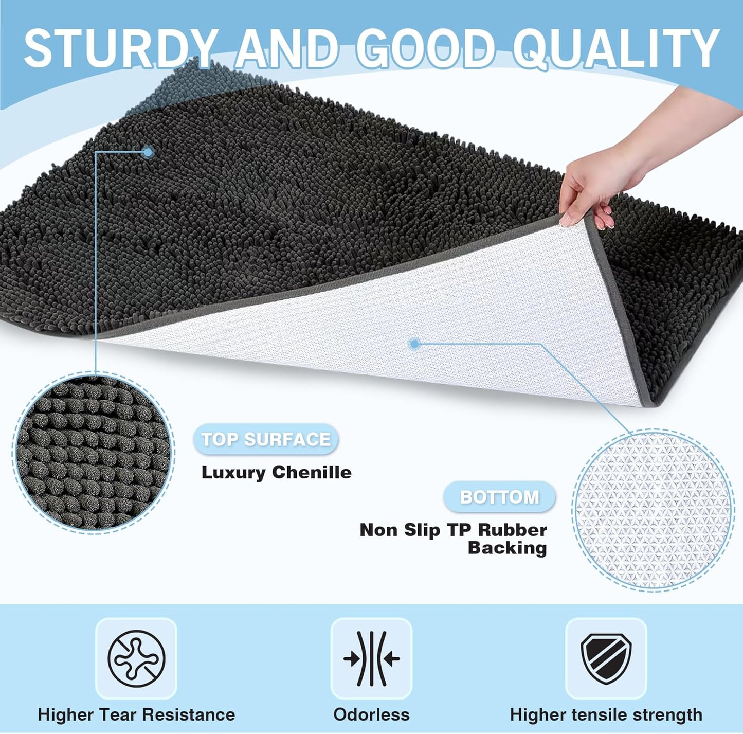 Amyracel Dirt Trapping Door Mat, 24" x 48" Large Absorbent Dog Door Mat for Muddy Paws, Quick Dry Non Slip Chenille Mud Mat for Dogs, Machine Washable Entry Indoor Entryway Rug for Inside Floor