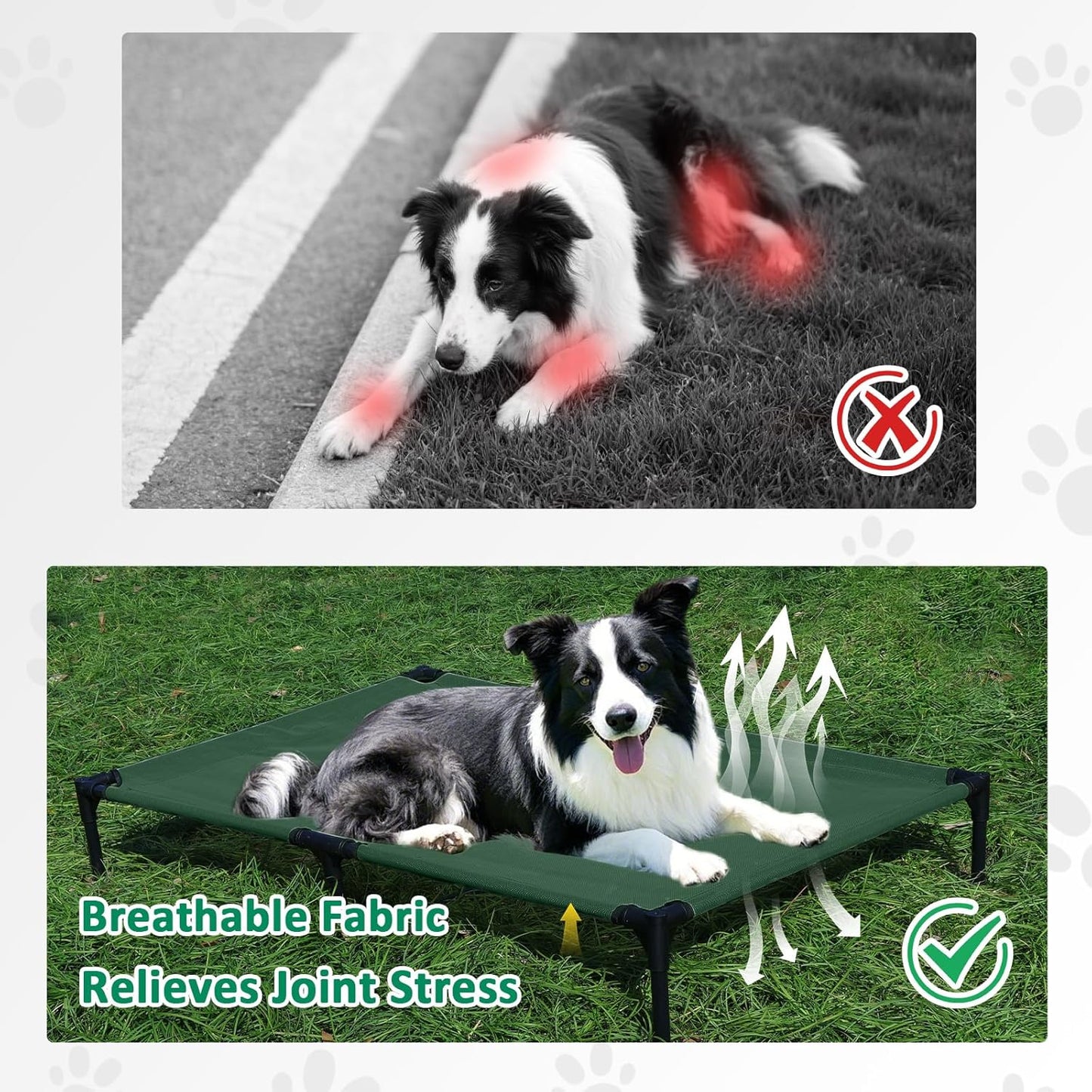 42 Inch Cooling Elevated Dog Cots Beds for Large Dogs, Lifted Pet Hammock Bed with Washable & Breathable Mesh, Non-Slip Feet, Raised Dogs Place Bed (L, Green)