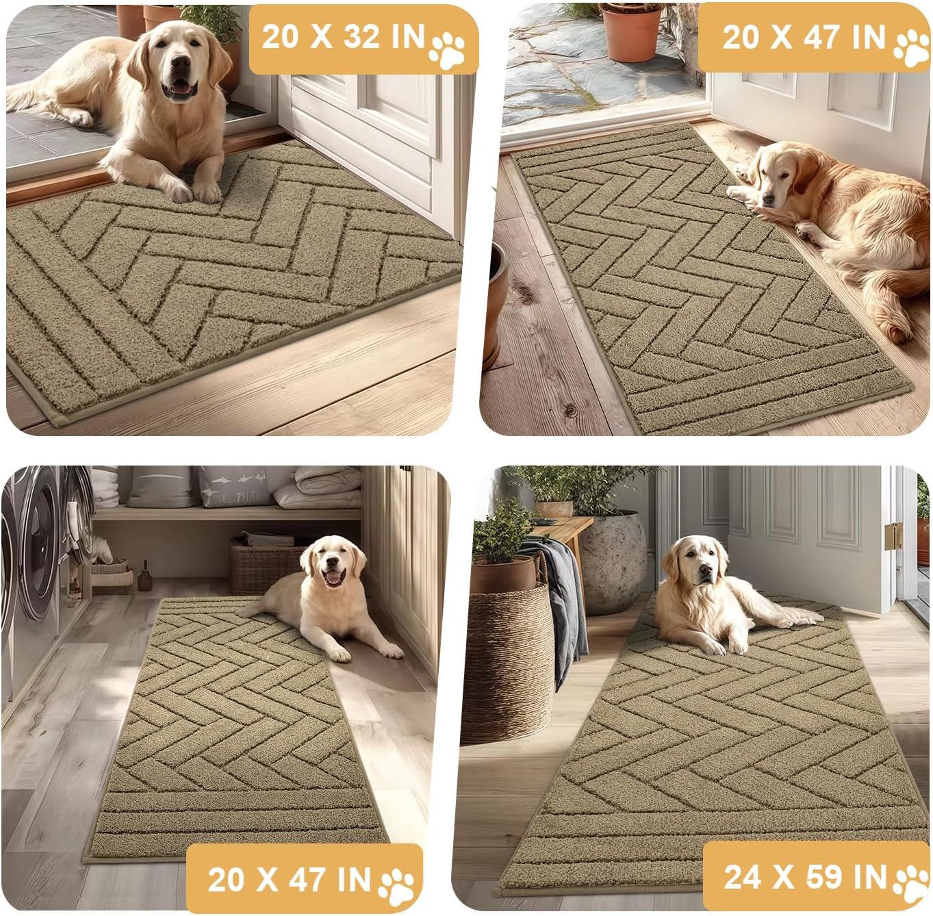 Tindbea Dog Mat for Muddy Paws,Absorbs Moisture Dirt Non-Slip Washable Mud Mat for Dogs,Soft Rubber Backing Front Inside Pet Rug for Entryway, Mud Dog Paws, Patio(20"x31.5",Light Taupe)