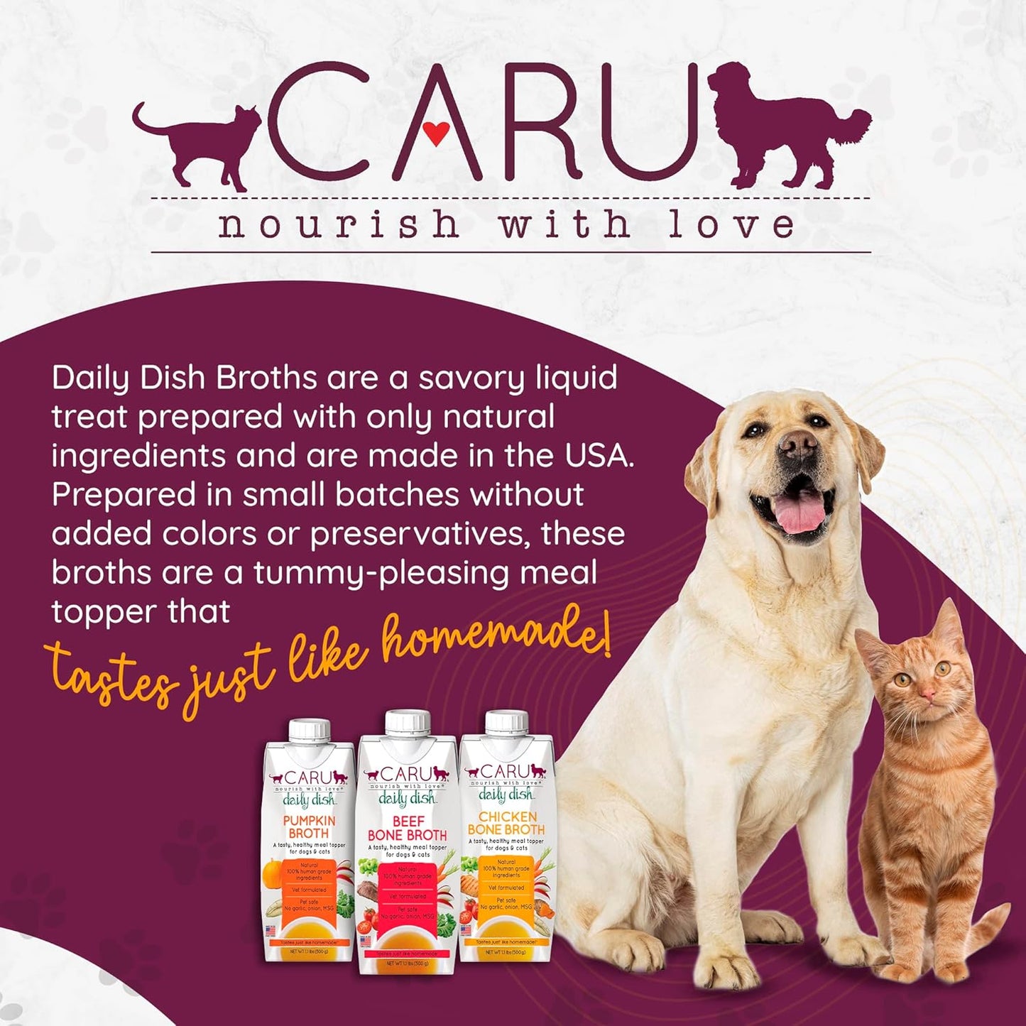 Caru - Daily Dish Pumpkin Broth Meal Topper for Dogs & Cats - Savory Pour-Over Broth - Pack of 3