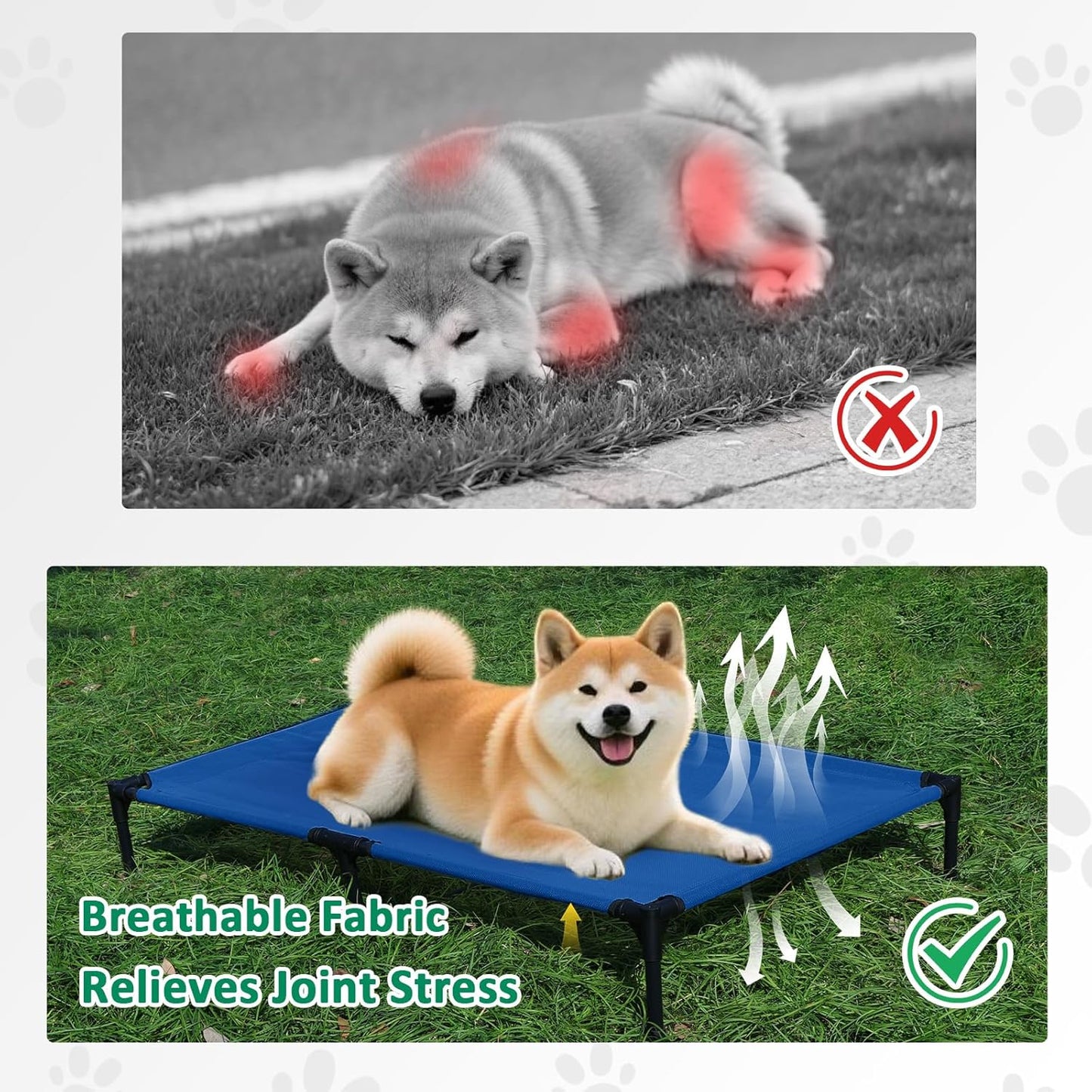 Elevated Dog Bed Outdoor for Medium Dogs, Raised Dog Cot Bed Off The Ground with Breathable Mesh & Non Slip Feet, Lifted Pet Hammock Bed Indoor (M, Blue)