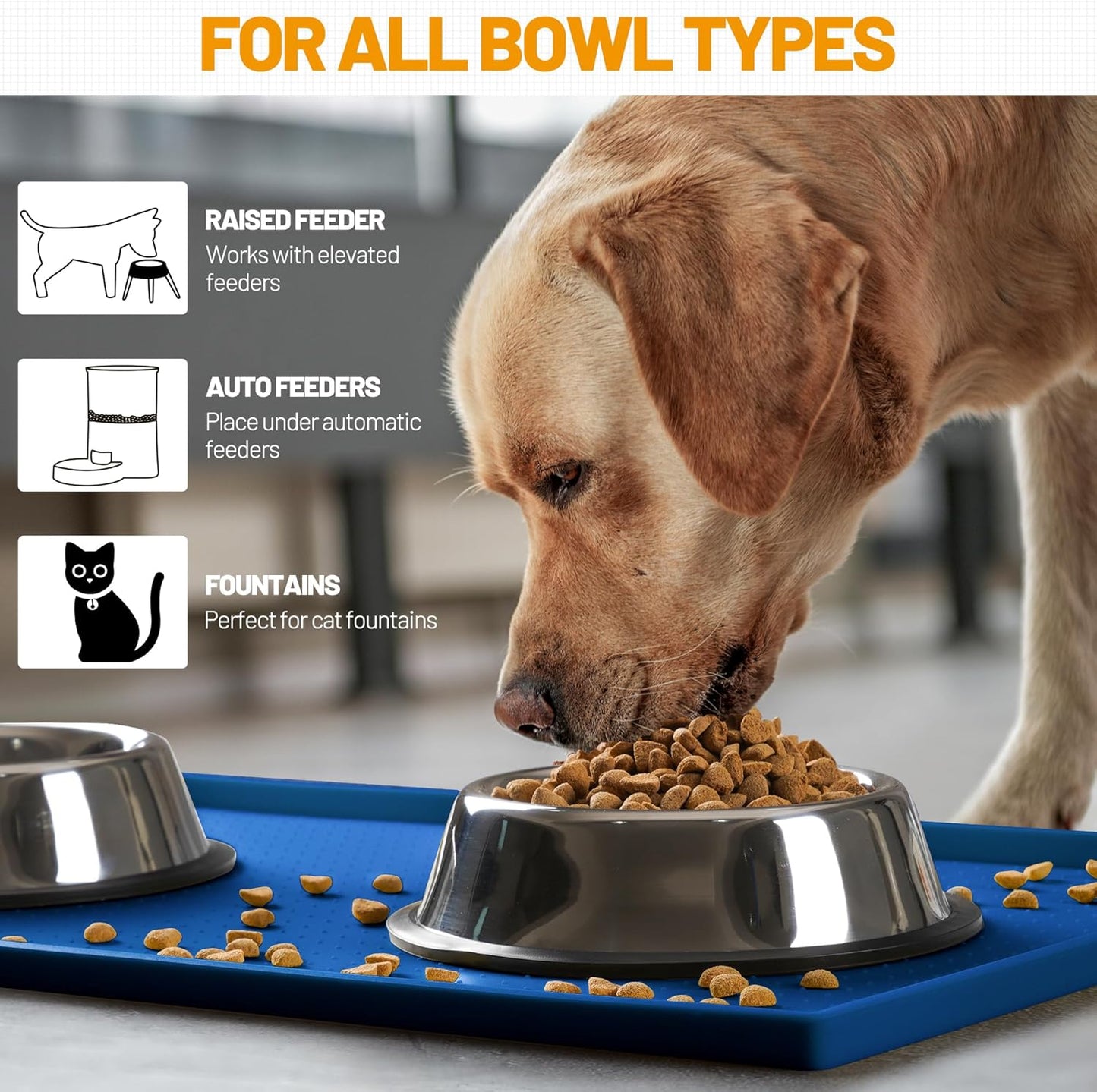 Hubulk Dog Feeding Mat,100% Waterproof Food Grade Silicone Pet Food and Water Bowl Placemat,Dishwasher, High Raised Edge to Prevent Spills,Nonslip Tray to Stop Messes on Floor(28"x18"x0.8", Navy)
