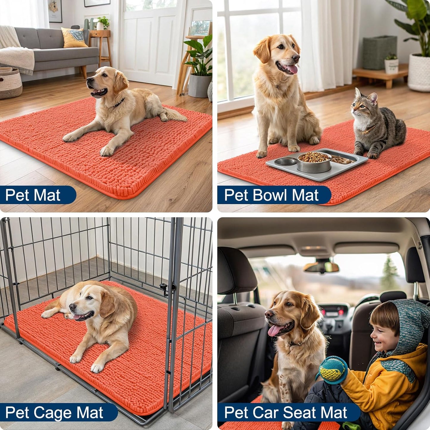Smiry Dog Door Mat for Muddy Paws 30x20, Absorbs Moisture and Dirt Doormat, Non-Slip Washable Quick Dry Chenille Front Door Mat Indoor Entrance, Entryway Carpet for Inside Floor, Coral