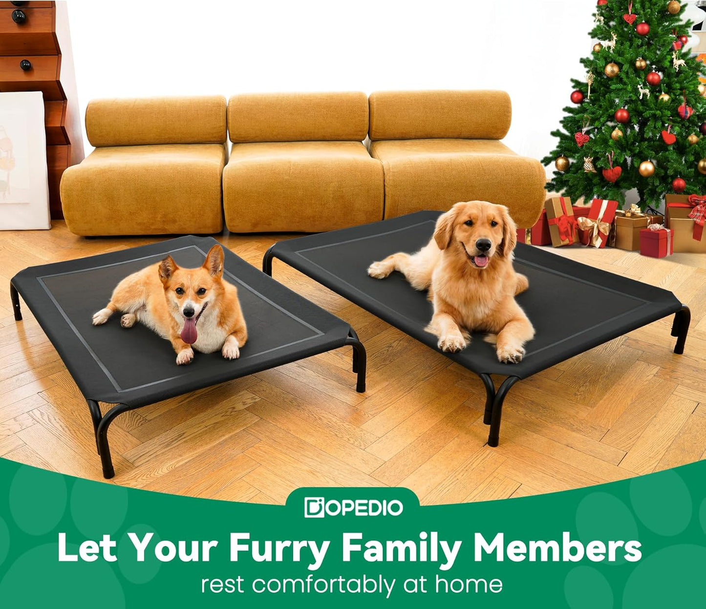 Elevated Dog Bed Raised Outdoor Dog Cot for Medium Dogs, Installation Requires No Tools, Frame with Washable Cooling Breathable Mesh Anti-Slip Feet, Indoor Pet Bed, Black, 35.4 Inches