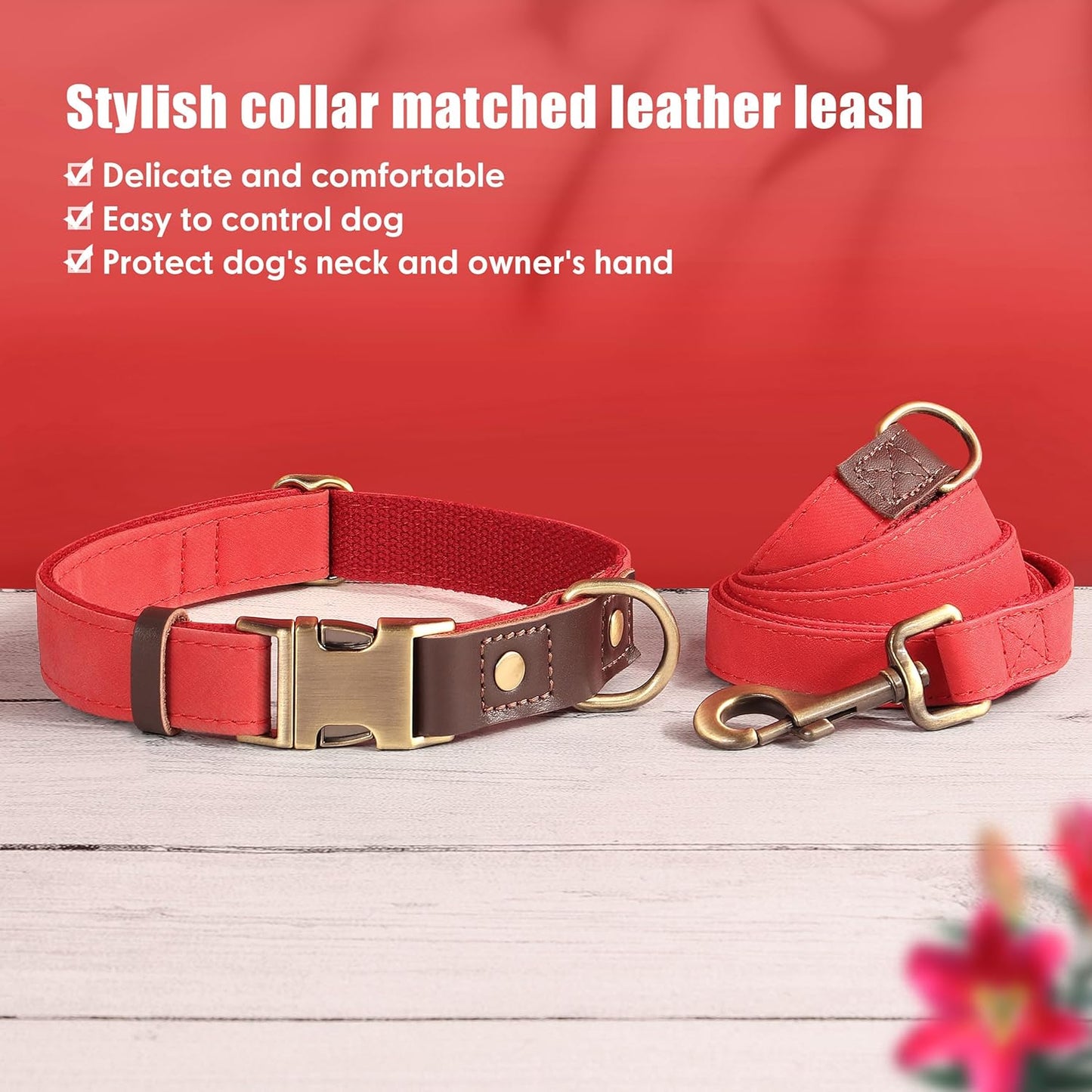 Didog Soft PU Leather Dog Collars for Small Dogs,Classic Adjustable Dog Collars with Quick Release Metal Buckle,Easy Clean and Comfortable with Nylon Lining,Red,S Neck 10-15"