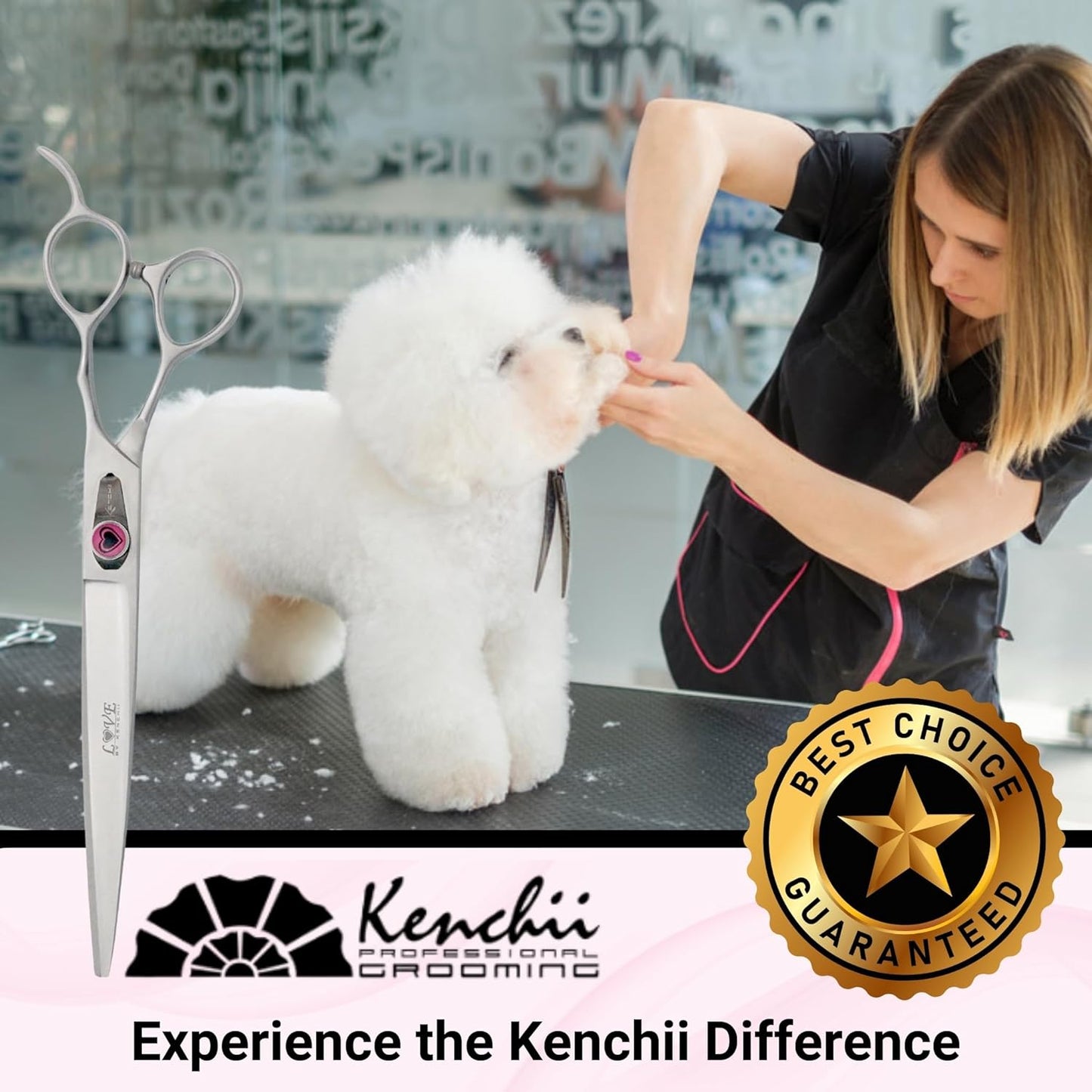 Kenchii Love Dog Grooming Scissors, 8 Inch Straight Shears, Dog Scissors for Grooming, Professional Pet Grooming Scissors, Heavy Duty, Durable and Sharp