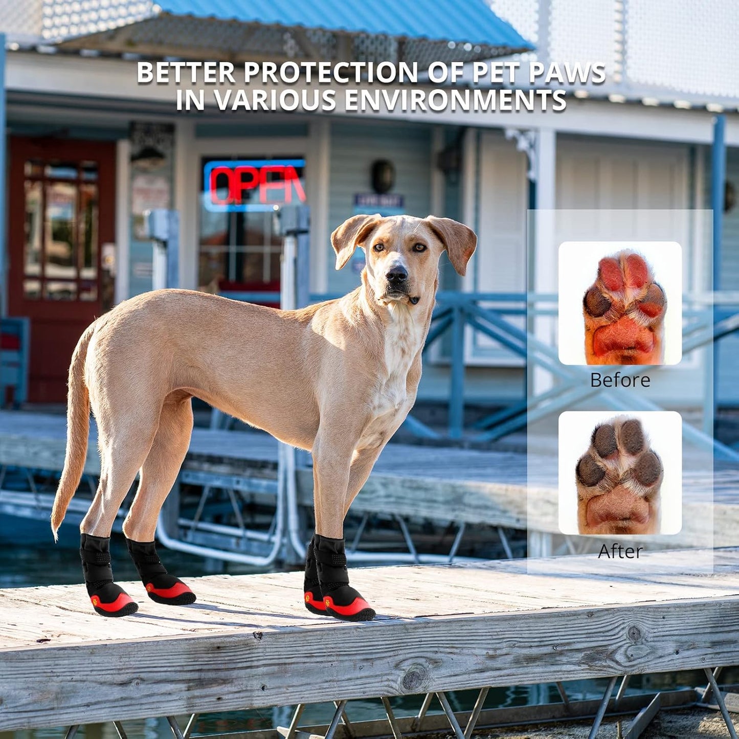 Dog Shoes for Hot Pavement Anti-Slip Dog Boots & Paw Protectors for Summer Rainy Day Dog Snow Boots Waterproof Dog Shoes for Small Medium Large Dogs with Reflective Straps for Hiking 4Pcs