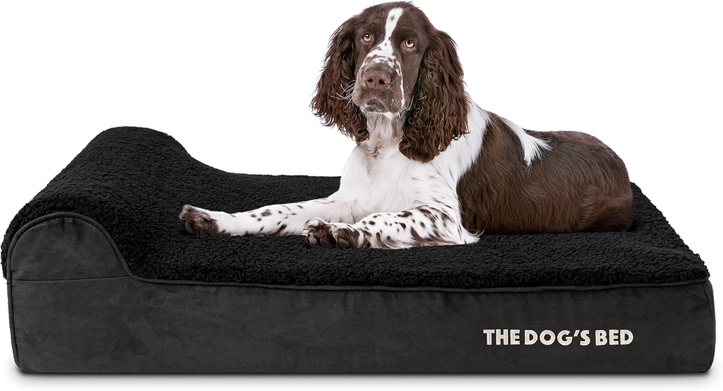 The Dog’s Bed Orthopedic Headrest Dog Bed Large Black Plush 40x25, Memory Foam, Pain Relief for Arthritis, Hip & Elbow Dysplasia, Post Surgery, Lameness, Veterinary Approved, Waterproof Washable Cover