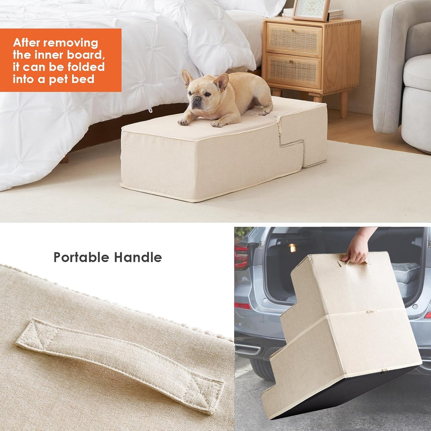 EHEYCIGA Dog Stairs for Bed 20" H, 4-Step Extra Wide Dog Steps for High Bed, Pet Steps for Small Dogs and Cats, Non-Slip Balanced Pet Ramp Indoor, Beige