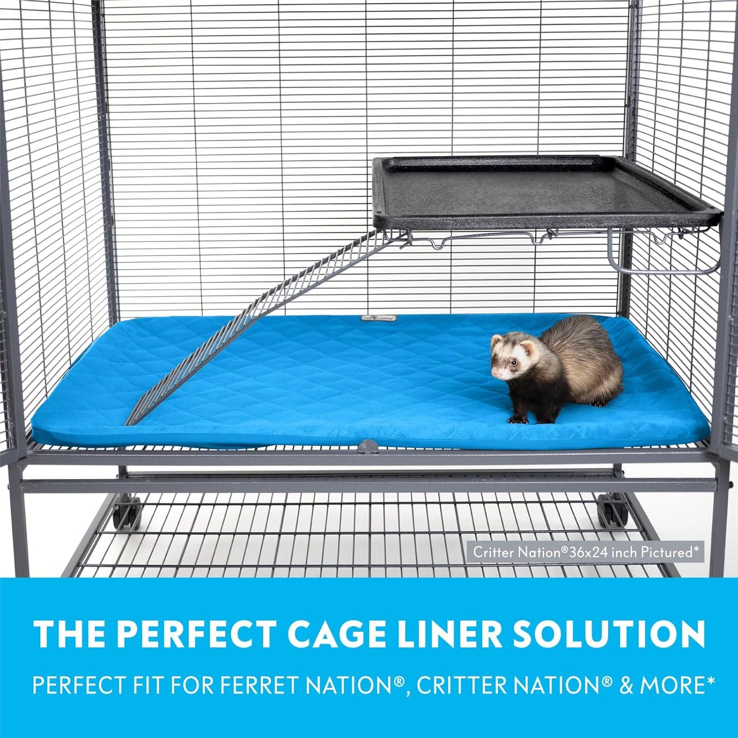 Paw Inspired Fitted Fleece Liner for Ferret Nation, Critter Nation Cage for Ferrets, Rats, Chinchillas, Hedgehogs & Other Small Animals (Blue, Bottom Pan Liner)