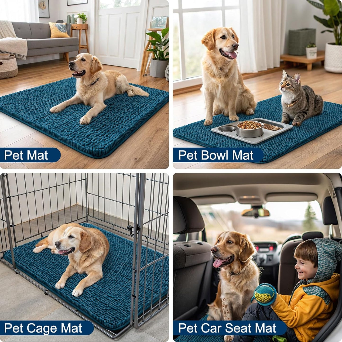 Smiry Dog Door Mat for Muddy Paws 47x32, Absorbs Moisture and Dirt Doormat, Non-Slip Washable Quick Dry Chenille Front Door Mat Indoor Entrance, Entryway Carpet for Inside Floor, Atlantic Blue