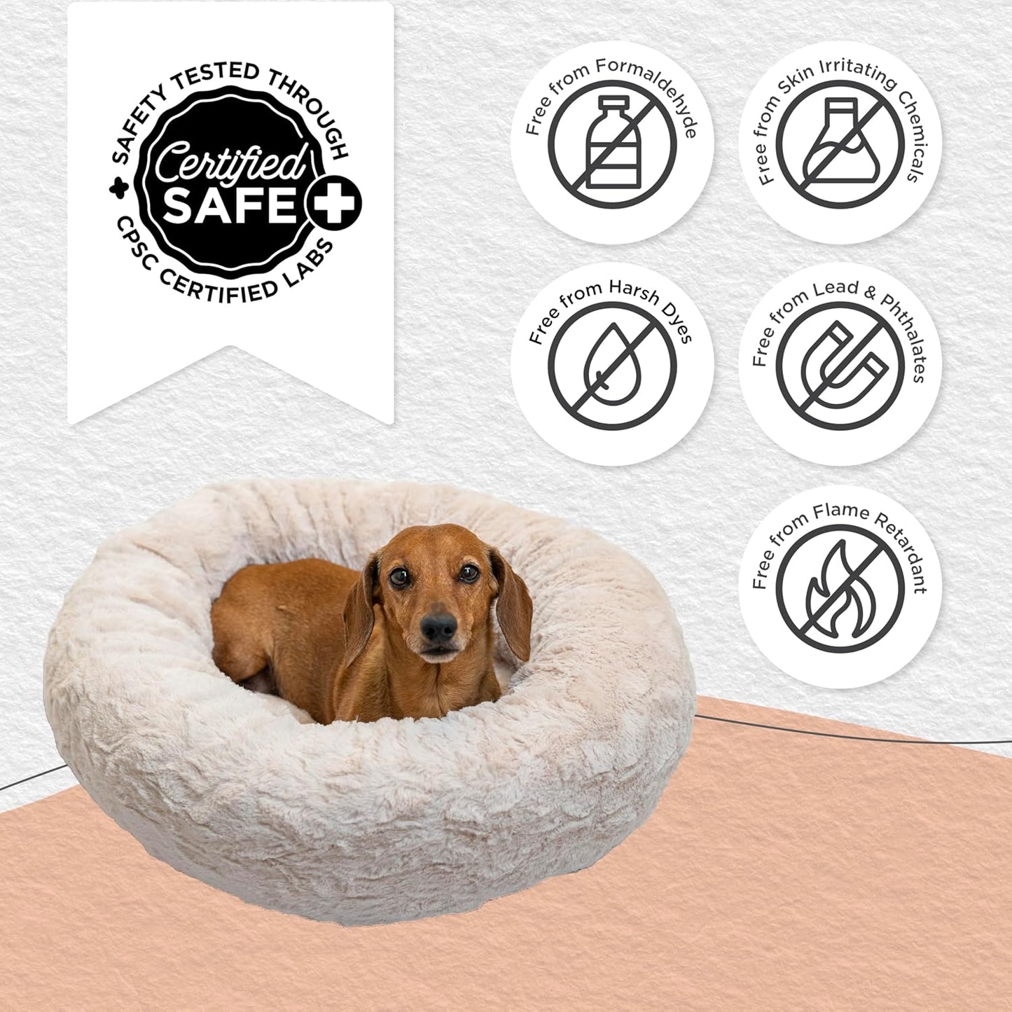 Best Friends by Sheri Original Calming Donut Dog and Cat Bed, Lux Faux Fur, Oyster, (23in x 23in) - Anxiety Relief for Pets Up to 25 lbs