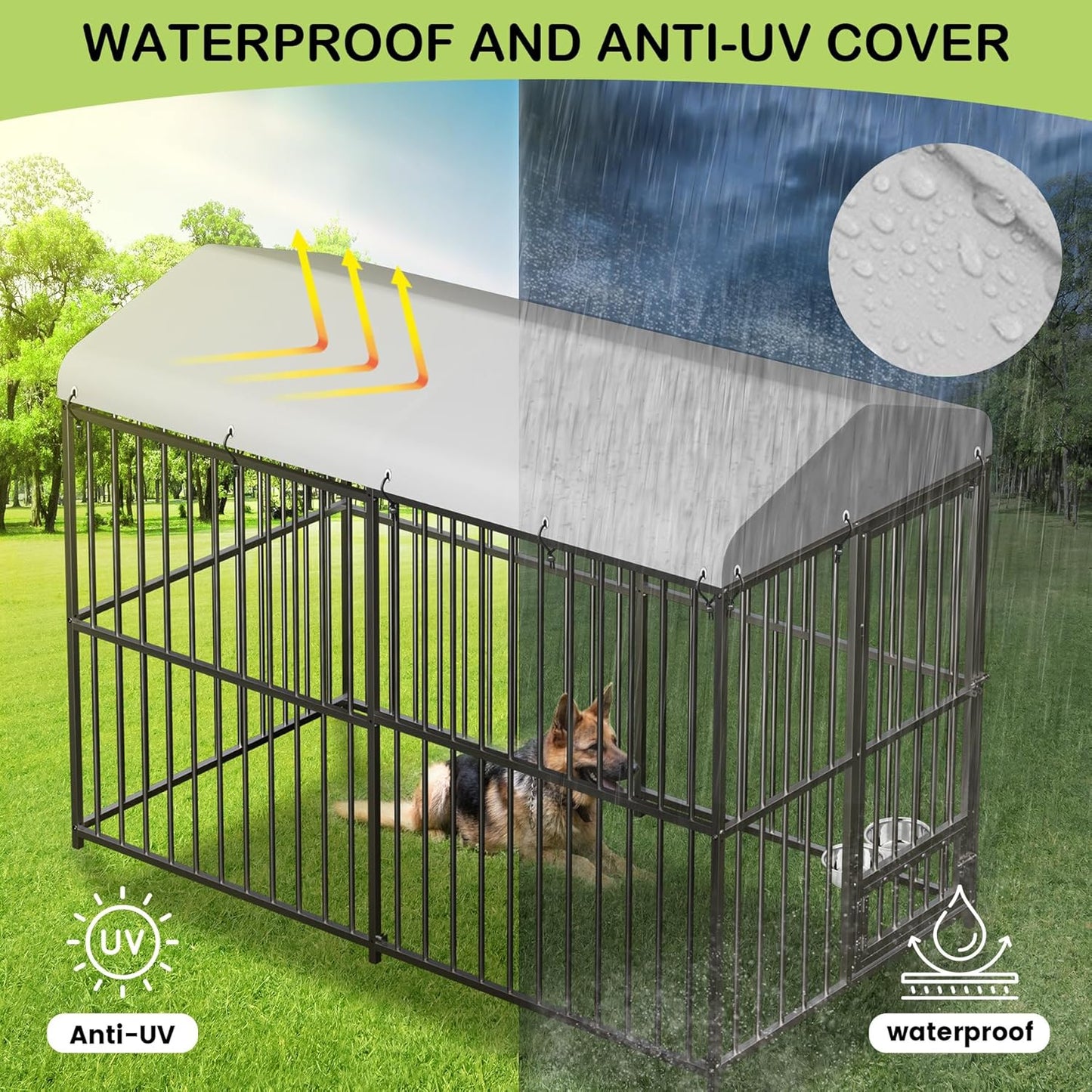 8x4x6 FT Outdoor Dog Kennel,Heavy-Duty Enclosures Outside with UV-Resistant Waterproof Roof Cover and Lock,for Medium and Large Dogs,Easy Assembly