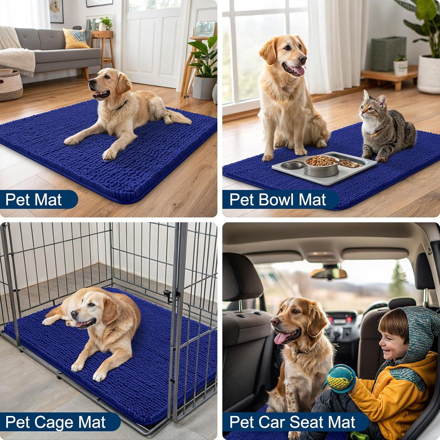 Smiry Dog Door Mat for Muddy Paws 70x24, Absorbs Moisture and Dirt Doormat, Non-Slip Washable Quick Dry Chenille Front Door Mat Indoor Entrance, Entryway Carpet for Inside Floor, Navy Blue
