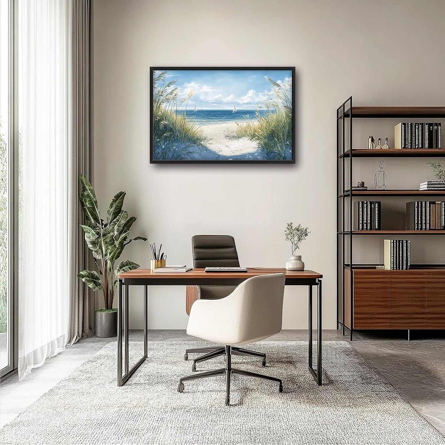 Framed Large Beach Wall Art for Living Room, Oversized Coastal Nautical Wall Decor Sailboat Canvas Seaside Pictures Modern Artwork Home Decoration for Living Room Bedroom Office 36"x24"