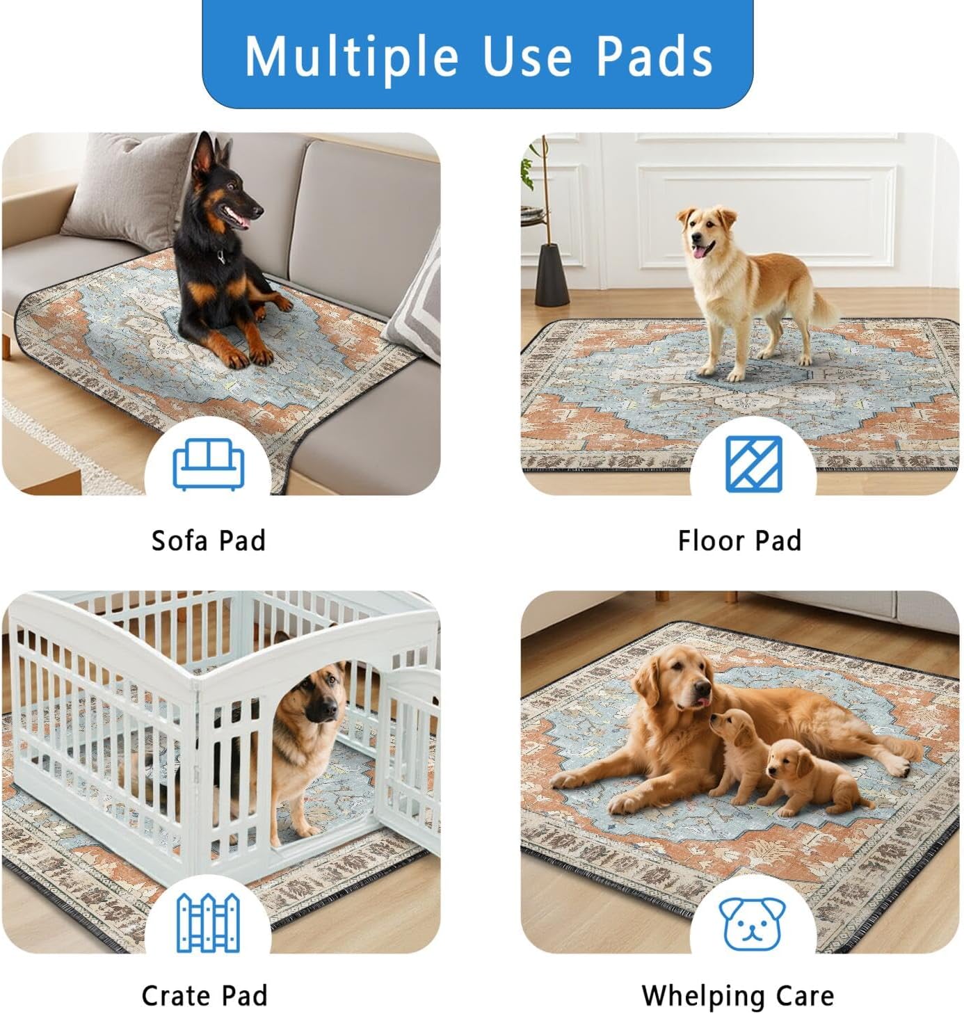 Washable Pee Pads for Dogs 2 Pack, Absorbent Reusable Puppy Pads Waterproof, Leakproof & Non-Slip Whelping Pad, Potty Training Pads for Dogs Playpen Mat 48x48