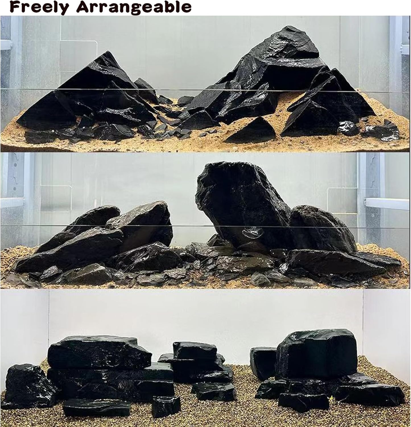 Unocho Natural Aquarium Rocks 10LB Decorative Slate Stones Black Rocks for Aquarium,Aquascaping,Fish Tank Decoration, Reptile Basking Platforms, Bonsai & Garden-7Pcs 3-7inches